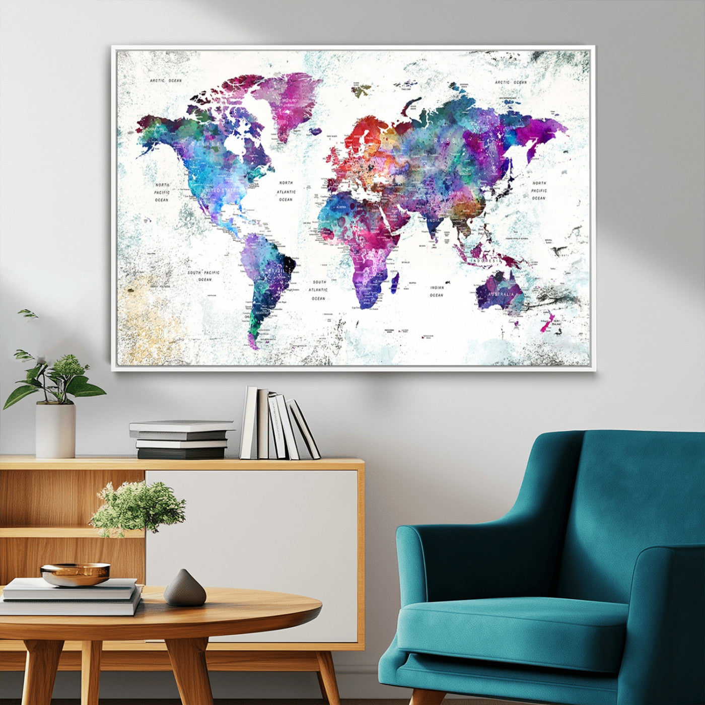 MGV-FC-36X24 - Push Pin World Map Canvas Print – Framed Wall Art for Couples to Track Their Travels – Anniversary