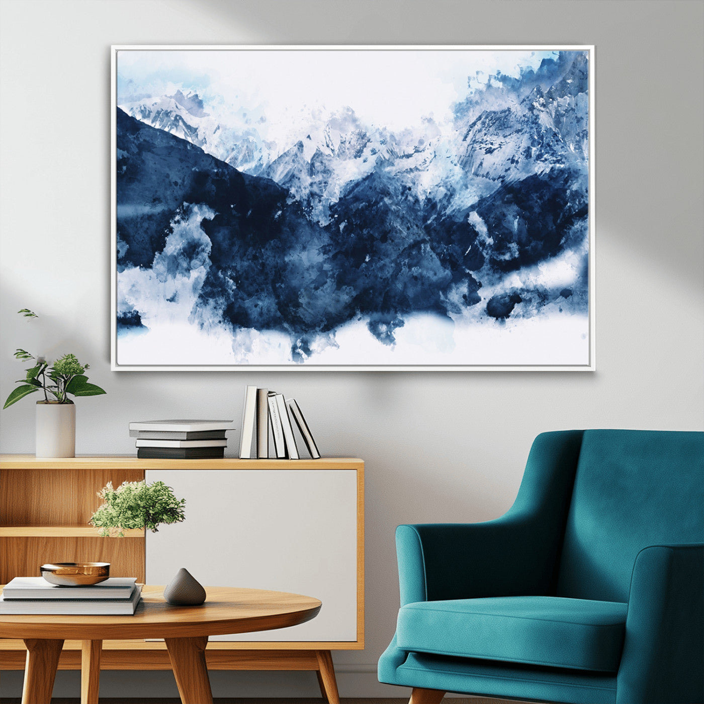 81700-MGV-FC-36X24_White-Abstract Blue Mountain Canvas Wall Art – Modern Triptych Landscape Print – Contemporary Nature Decor for Living Room or Office – Ready to