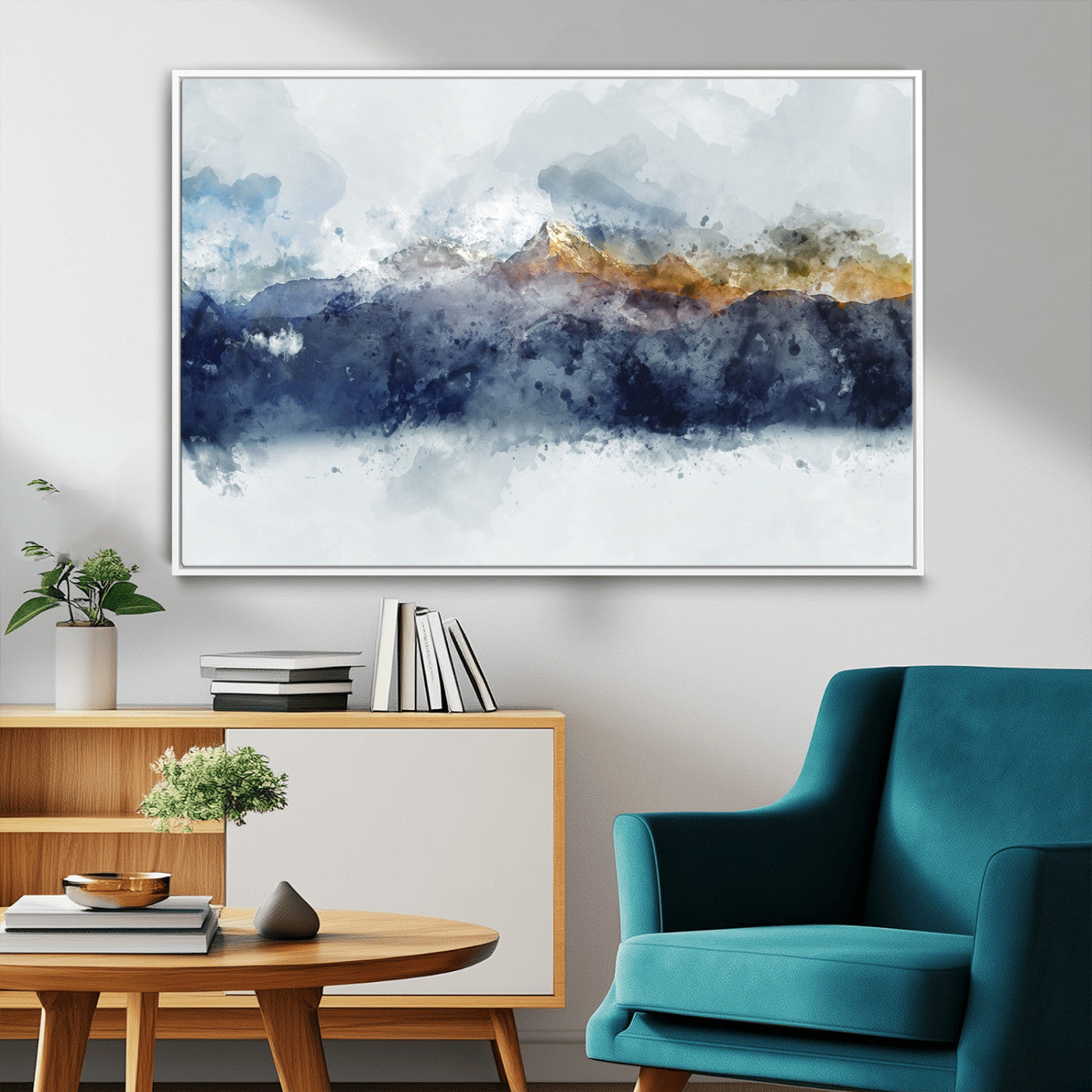 89149-MGV-FC-36X24_White-Abstract Mountain Range Art Canvas Print | 3 Panel Watercolor Landscape for Living Room, Office, or Bedroom | Large Ready-to-Hang Artwork