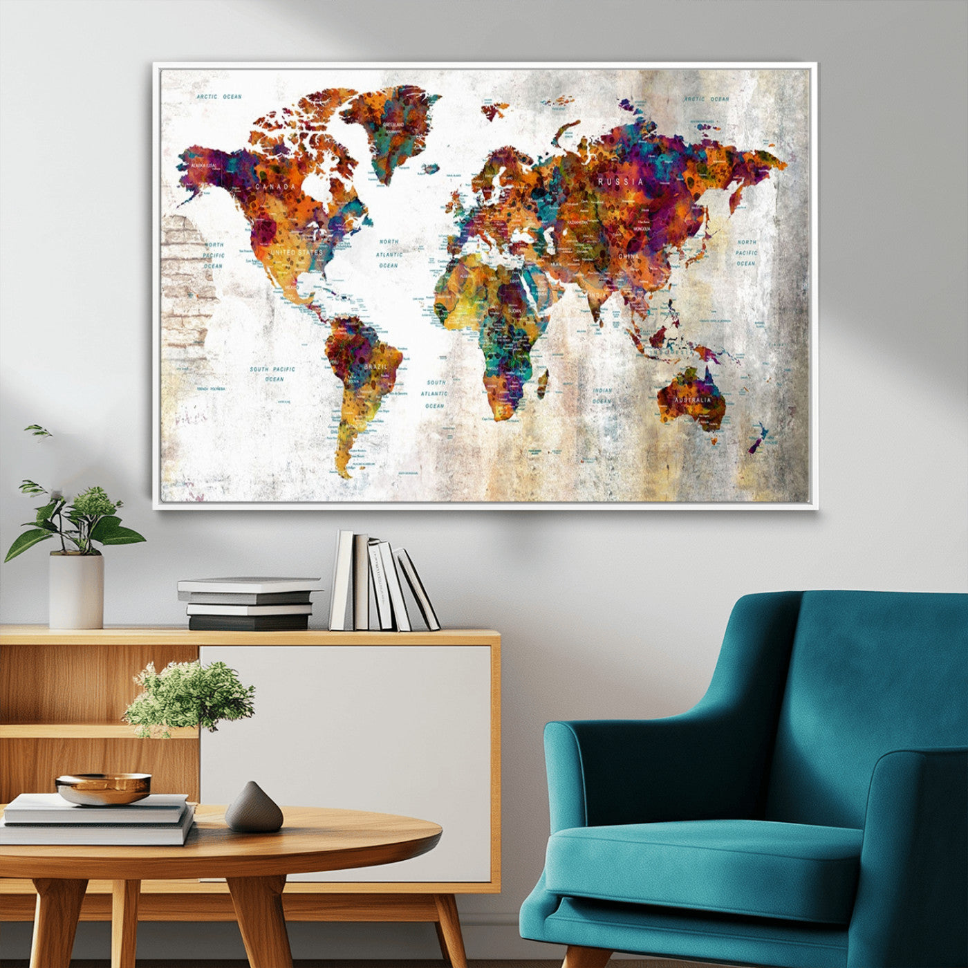 MGV-FC-36X24 - Push Pin World Map Canvas Print – Framed Wall Art for Couples to Track Their Travels – Anniversary