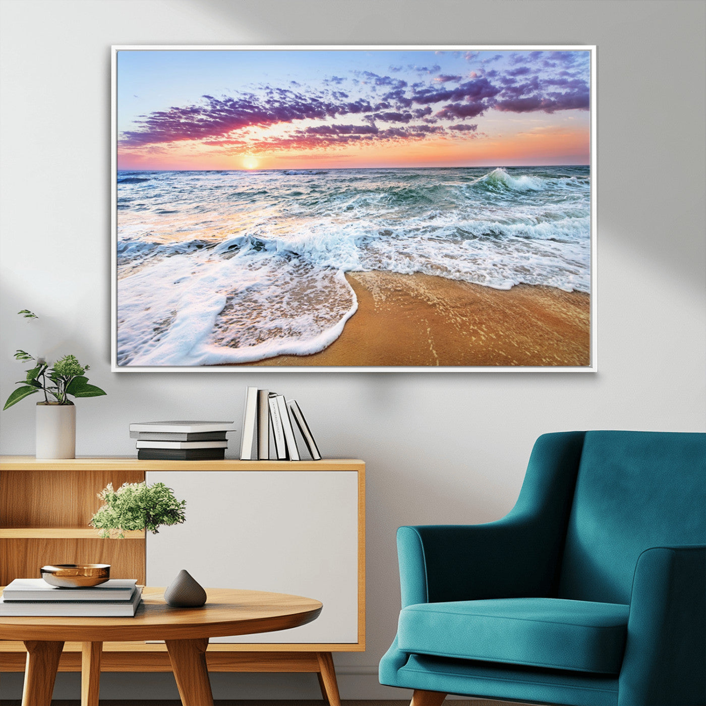 MGV-FC-36X24 - Coastal Sunset Art Beach Canvas Wall Art Print | Ocean Waves Wall Art | Large 3-Panel Seascape for