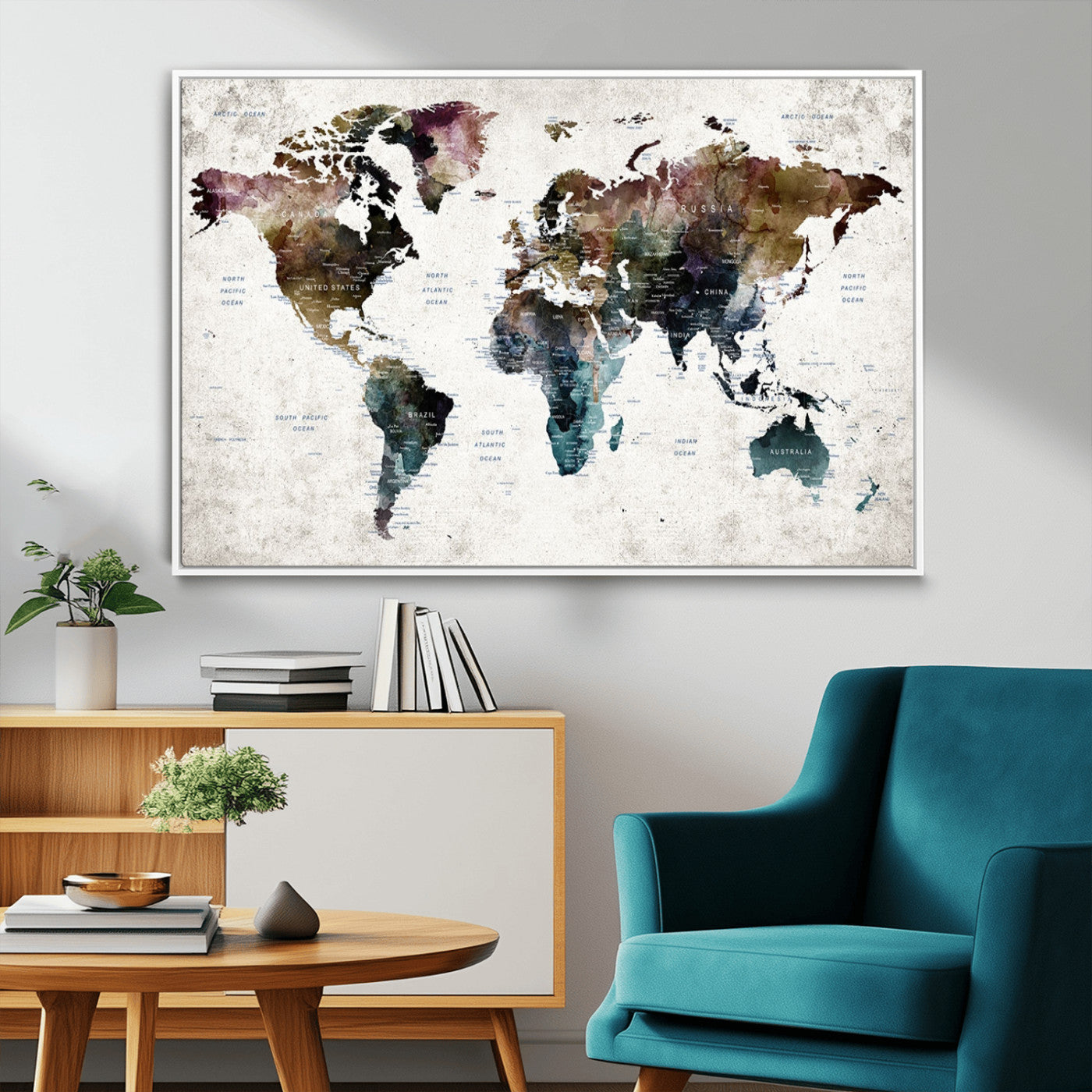 MGV-FC-36X24 - Push Pin World Map Canvas Print – Framed Wall Art for Couples to Track Their Travels – Anniversary