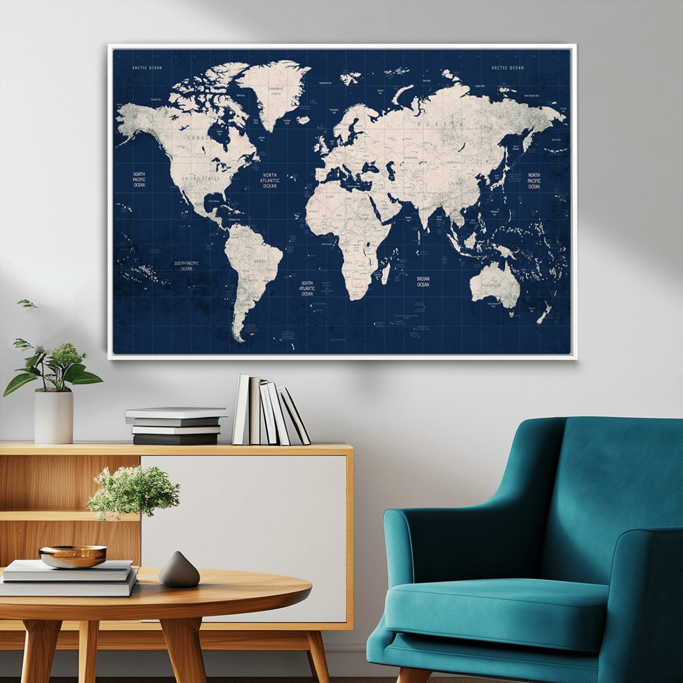 17866-MGV-FC-36X24_White-Push Pin World Map Canvas Print – Framed Wall Art for Couples to Track Their Travels – Anniversary