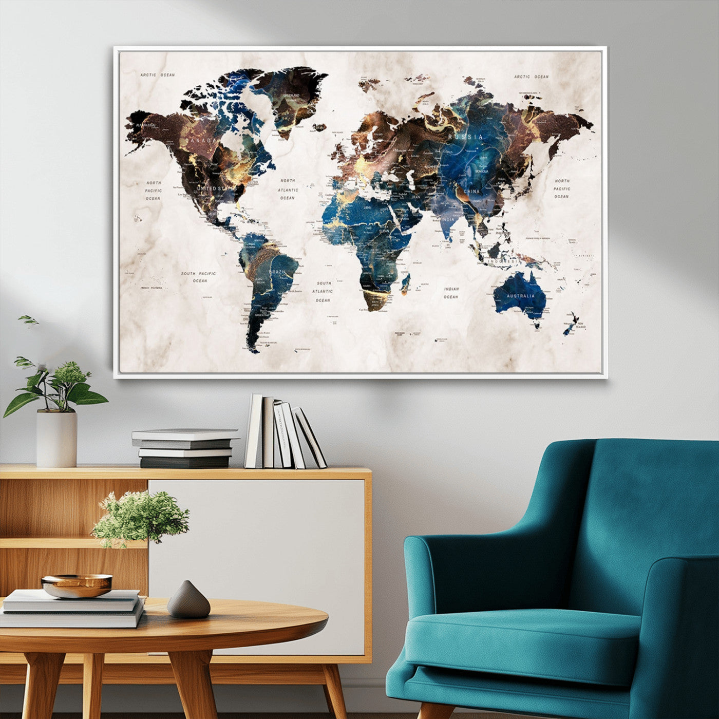 MGV-FC-36X24 - Push Pin World Map Canvas Print – Framed Wall Art for Couples to Track Their Travels – Anniversary