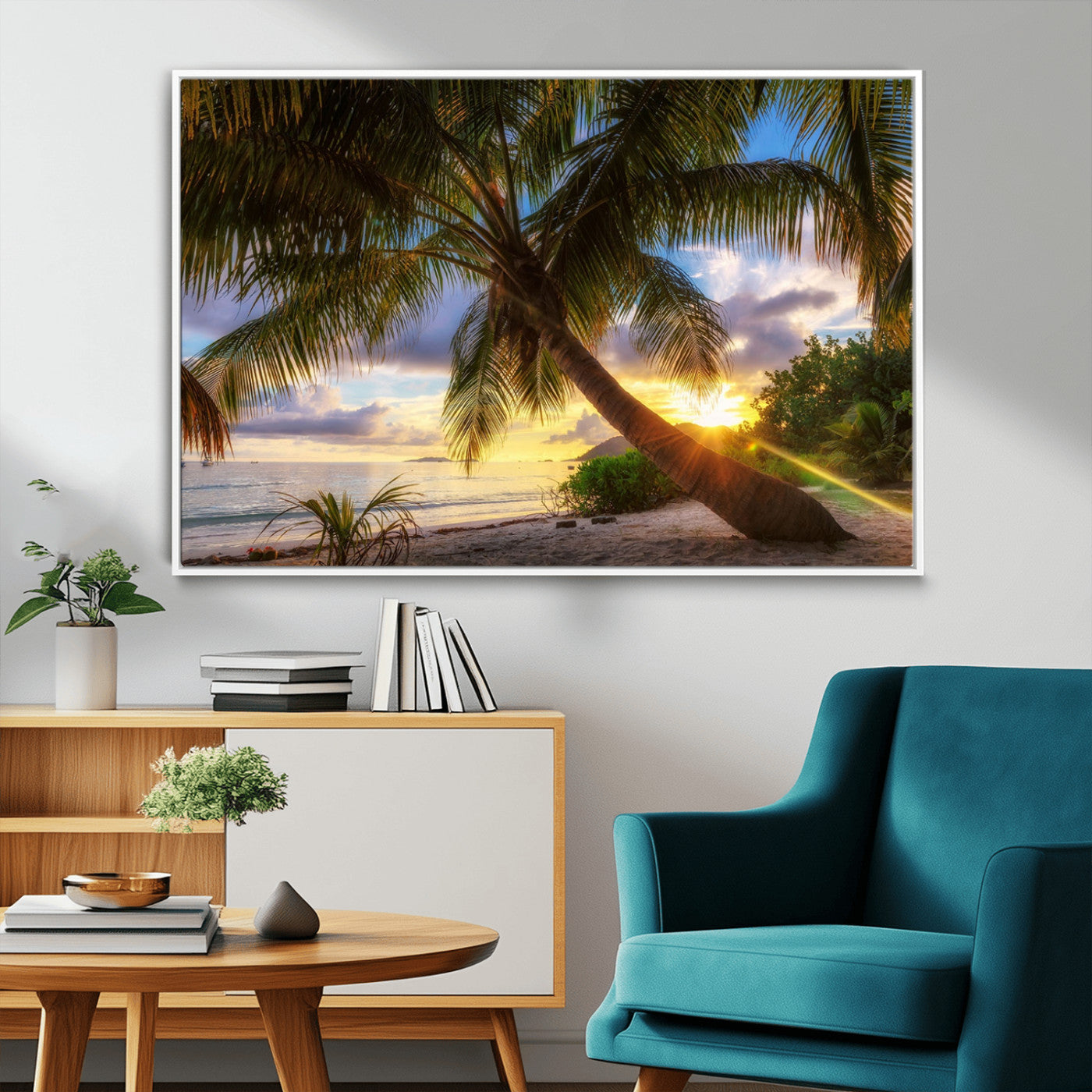 MGV-FC-36X24 - Tropical Island Sunset on the Beach Palms Wall Art Canvas Print