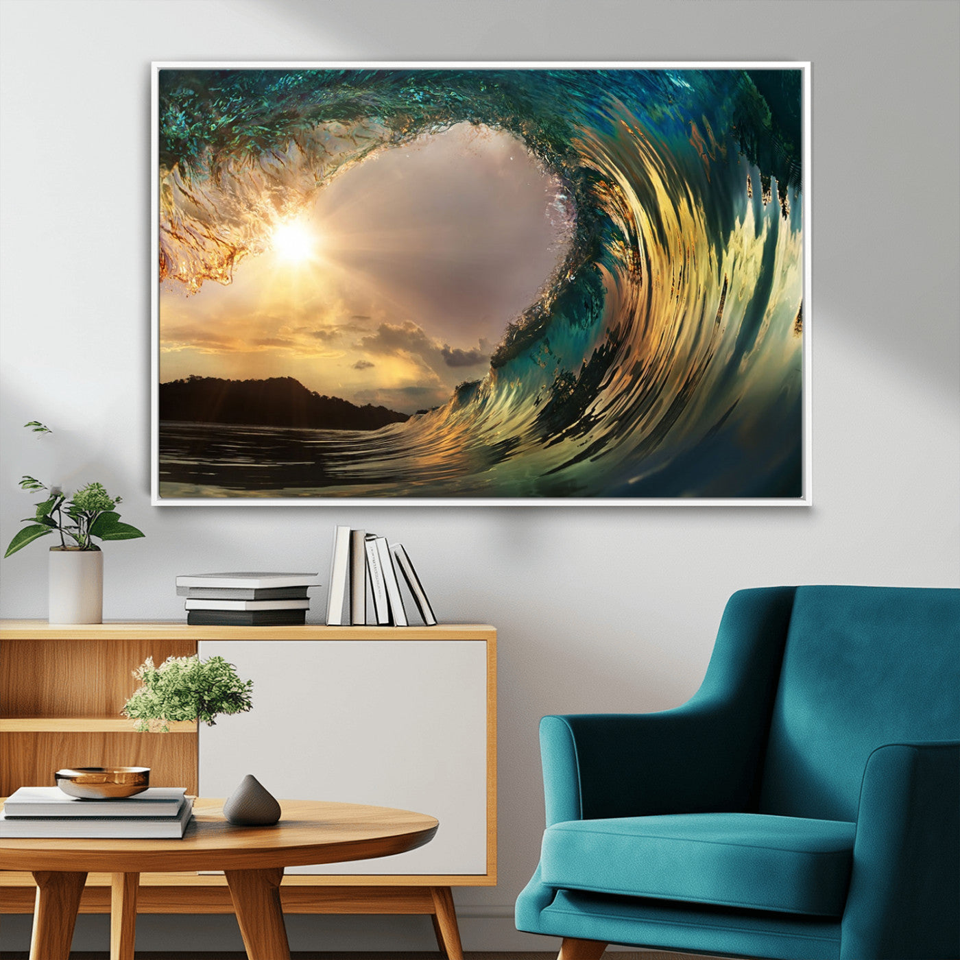 MGV-FC-36X24 - Golden Wave Sunset Giclee Canvas Print – Large Coastal Wall Art for Nature Lovers, Captivating Ocean Wave Decor