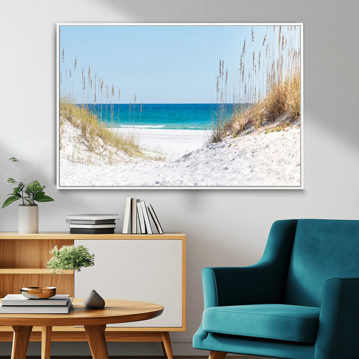 MGV-FC-36X24 - Serene Coastal Dune Path with Ocean View, 3-Panel Beach Canvas Wall Art, Tranquil Seascape Giclee Print, Gallery Wrap, Perfect for Coastal Home Decor