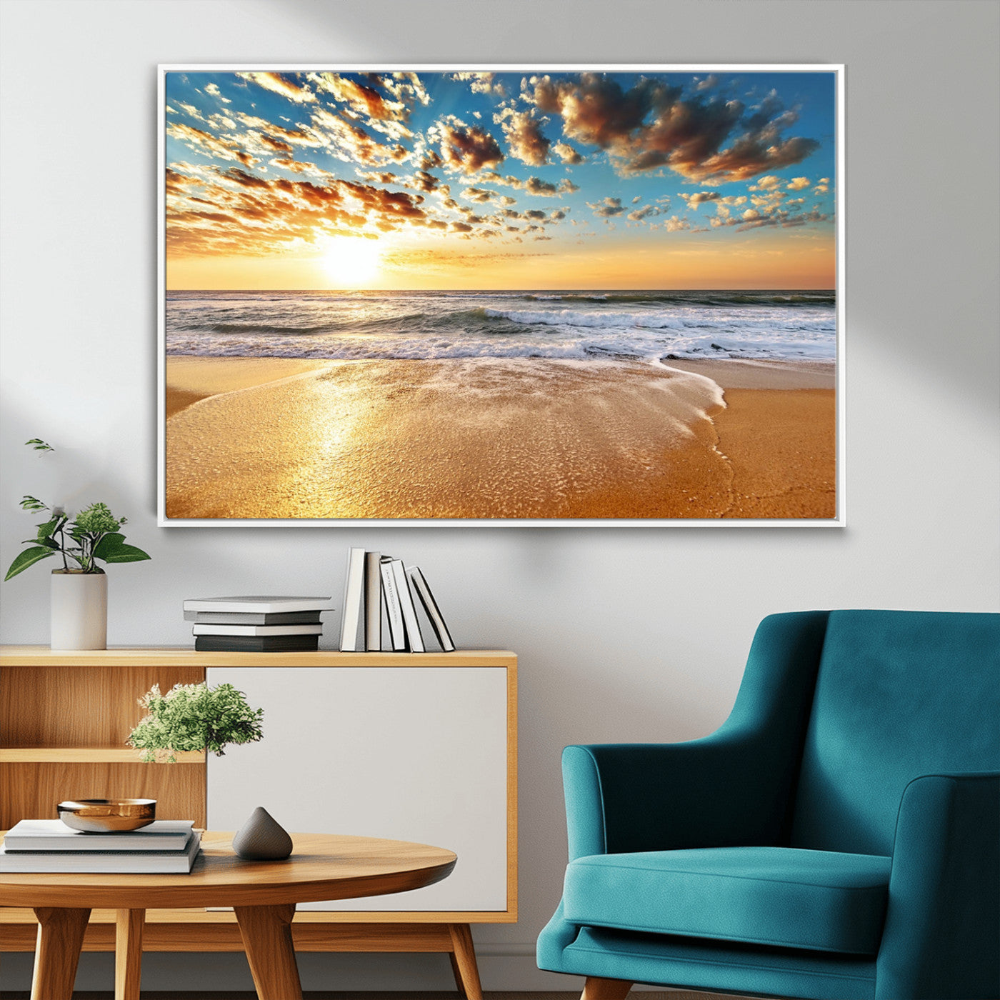 MGV-FC-36X24 - Golden Sunset Beach Print Canvas Wall Art, Giclee Canvas Print with Canon Print Quality, Triptych