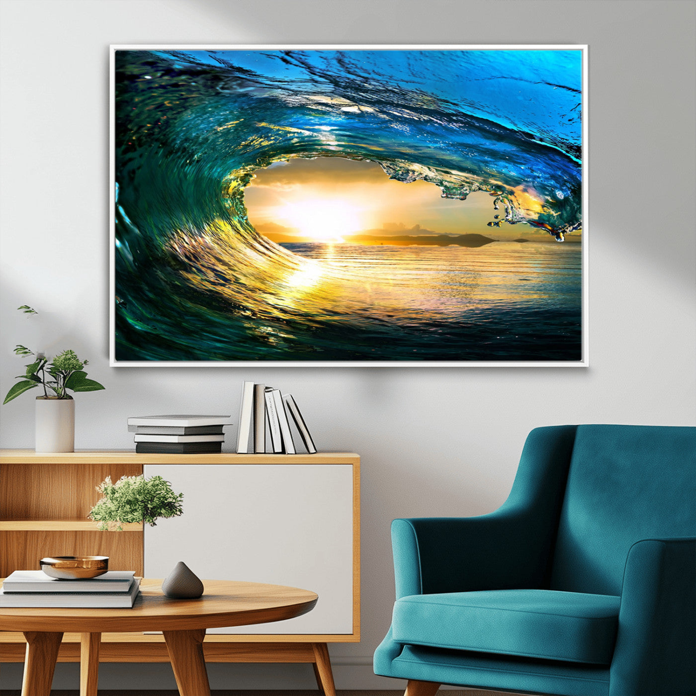 MGV-FC-36X24 - Ocean Wave at Sunset Canvas Art, Large Wall Print of Vibrant Water Waves, Coastal Art for Living Room and Dining Room