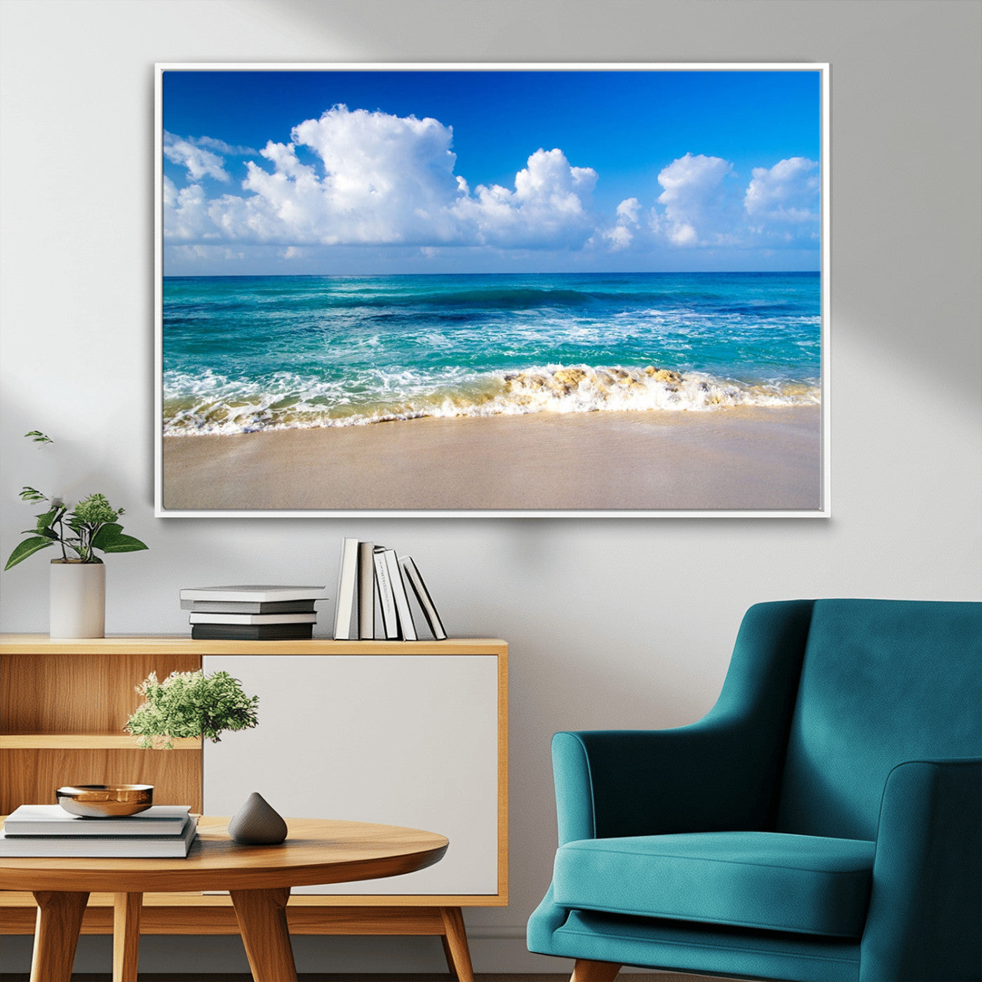 MGV-FC-36X24 - Tropical Beach 3-Panel Canvas Wall Art – Serene Ocean Waves and Blue Sky – Giclée Print for Living Room, Office, or Bedroom Coastal Decor