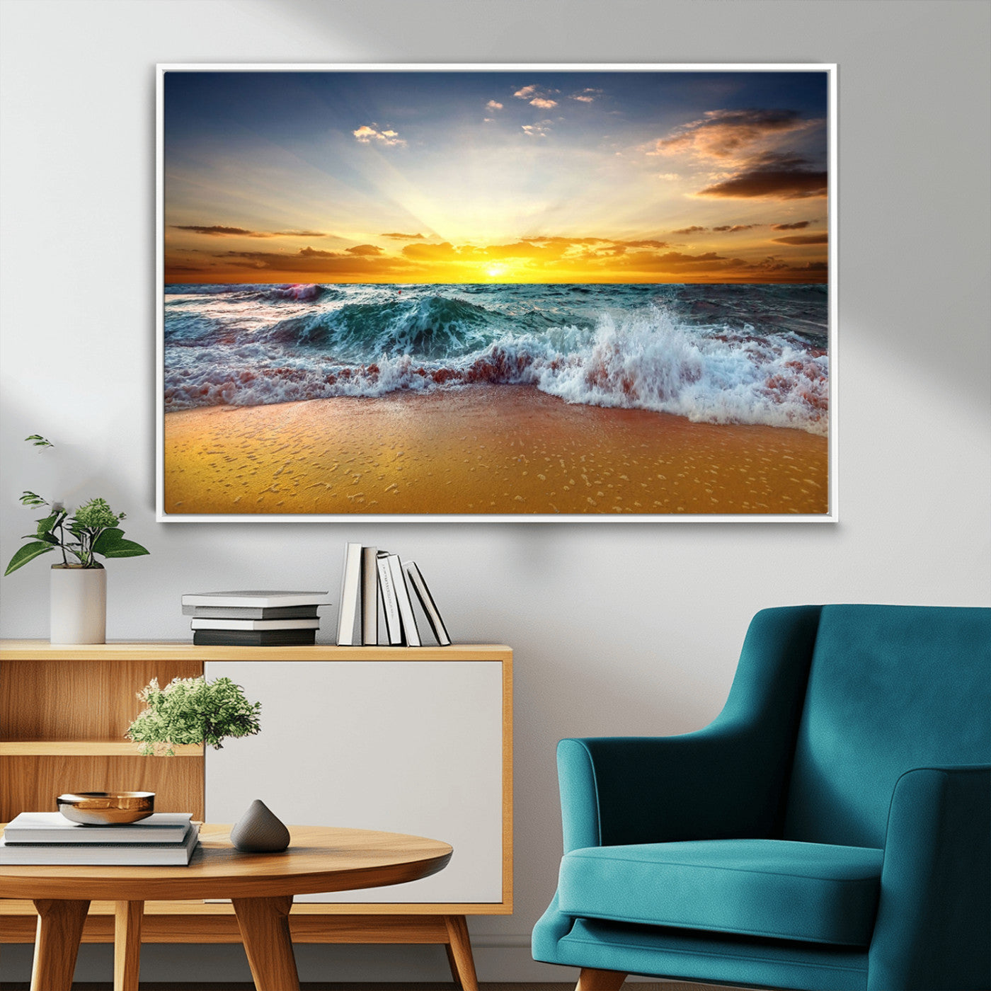 MGV-FC-36X24 - Golden Sunset Ocean Waves Wall Art Canvas Print – Multi Panel Beach Canvas Print Set – Large Coastal Triptych Print for Home or Farmhouse Decor
