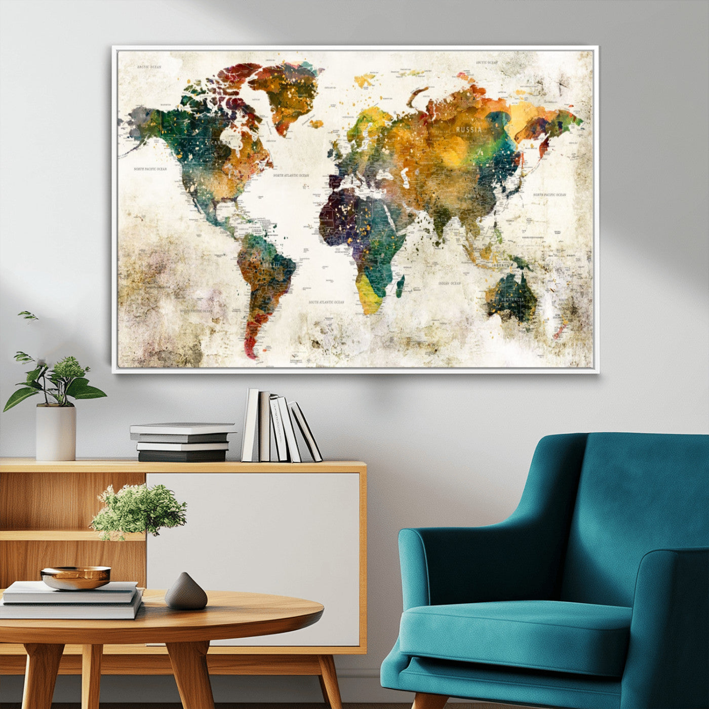 MGV-FC-36X24 - Push Pin World Map Canvas Print – Framed Wall Art for Couples to Track Their Travels – Anniversary