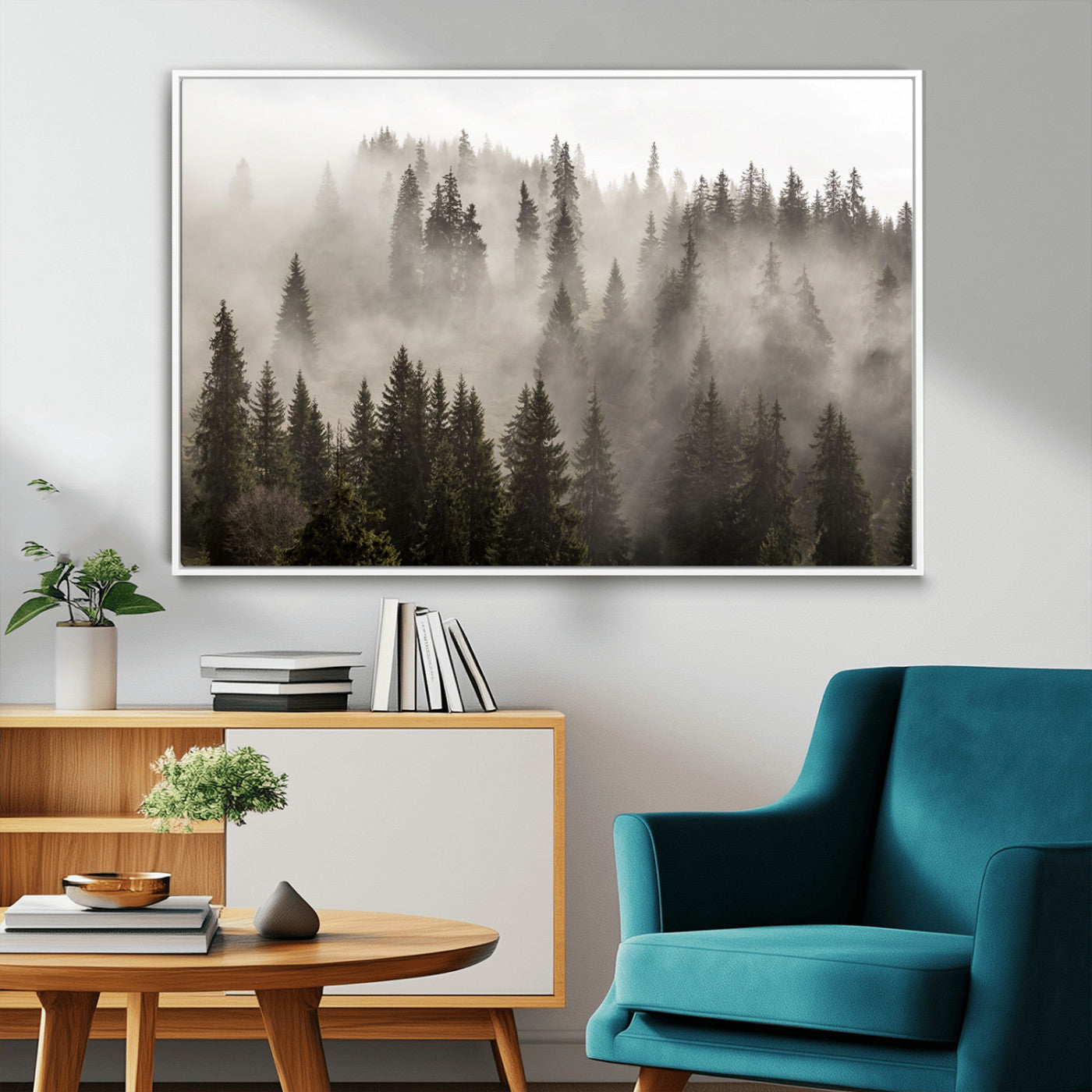 MGV-FC-36X24 - Foggy Mountain Wall Art | 3-Panel Foggy Forest and Mountain Landscape | Large Giclee Print for