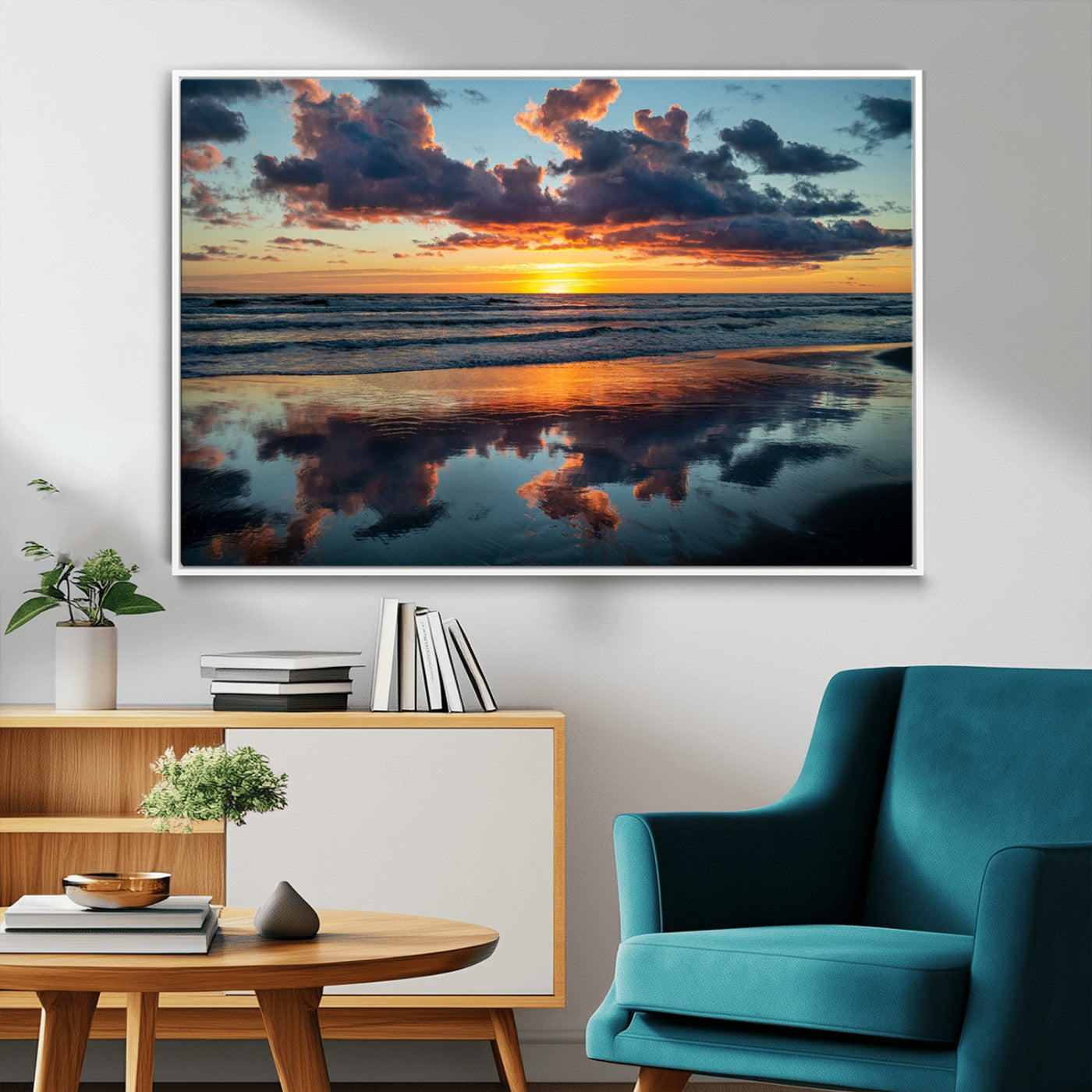 MGV-FC-36X24 - Beach Sunset Print - Stunning Ocean Canvas Artwork with Sunset Reflection Design for Elegant Home or