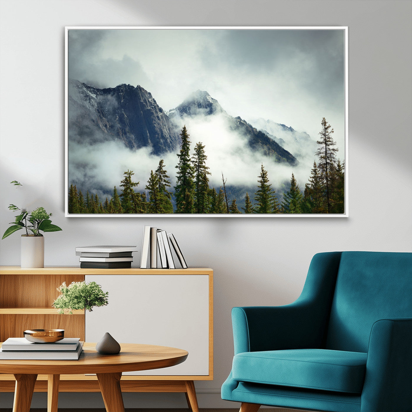 MGV-FC-36X24 - Mountain Mist Canvas Wall Art | 3-Panel Foggy Forest and Mountain Landscape | Large Giclee Print for Living Room, Office, or Cabin, Farmhouse Decor