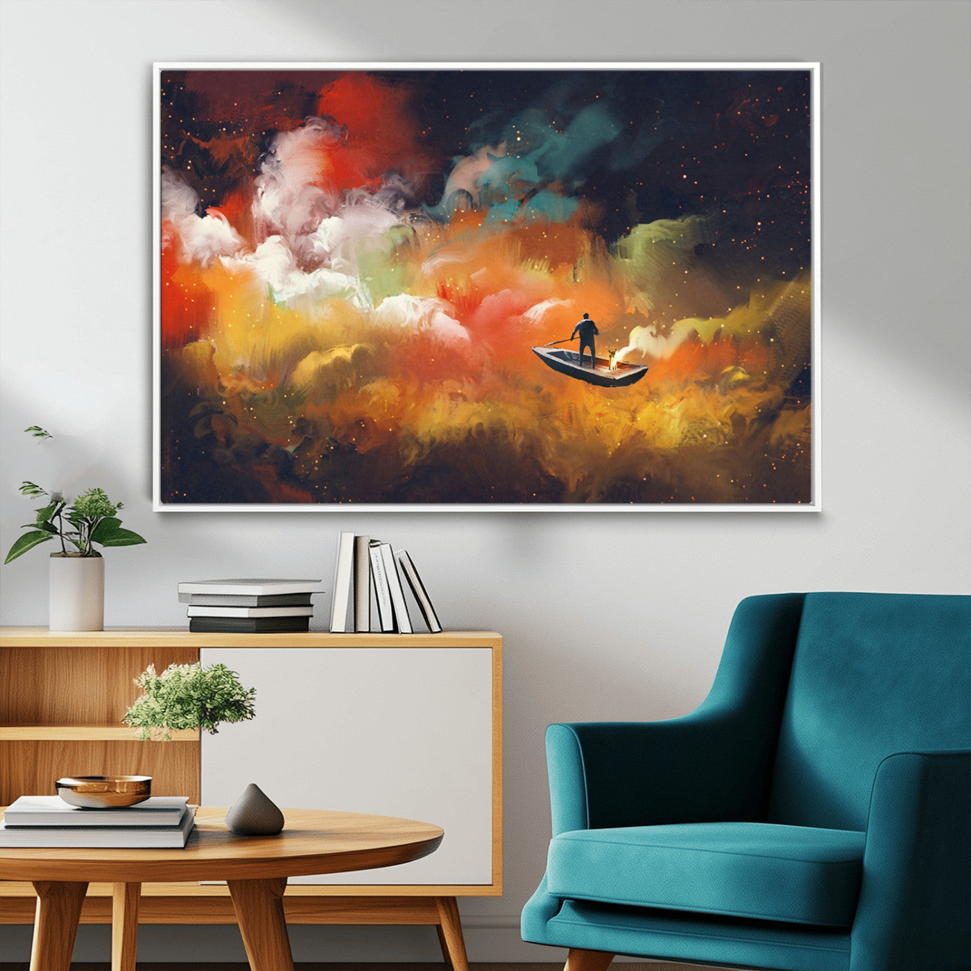 MGV-FC-36X24 - Surreal Space Adventure Canvas Wall Art – Dreamlike Abstract Galaxy Print – Framed and Ready to Hang for Living Room or Bedroom Decor
