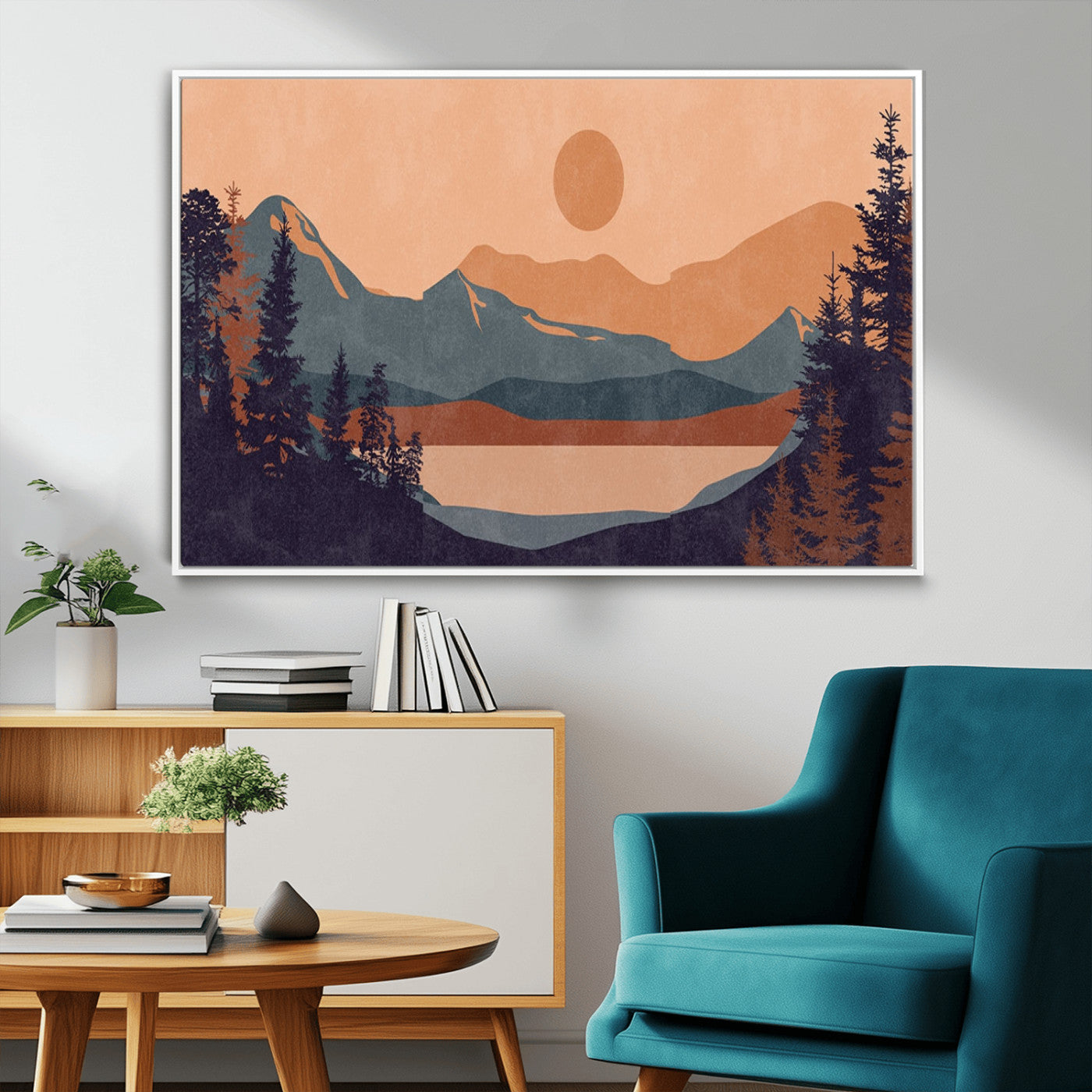 MGV-FC-36X24 - Modern Boho Sunset Canvas Print, Mountain Landscape Triptych – Giclée Canvas Art Print for Living