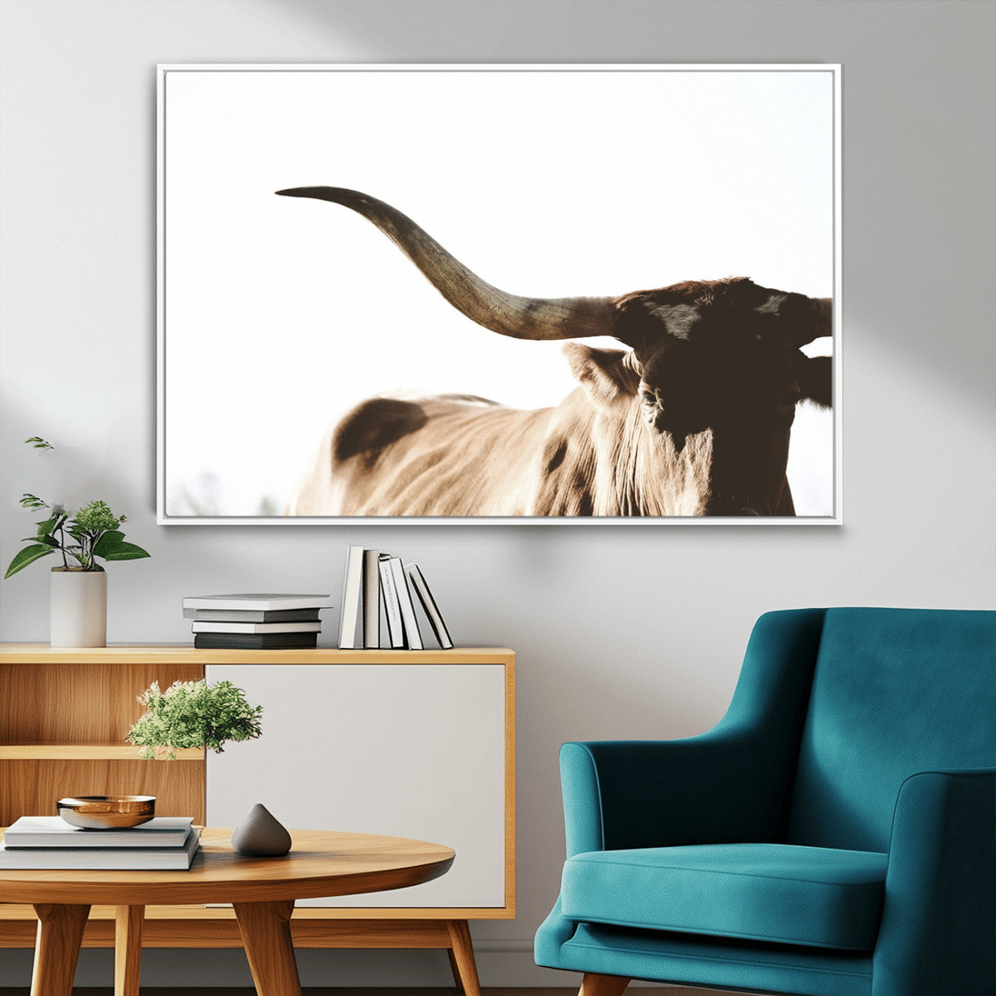 MGV-FC-36X24 - Texas Longhorn Wall Art Canvas Print | 3-Panel Large Longhorn Canvas Print for Living Room, Framed Gallery Wrap Office, Rustic Western Cowboy Decor