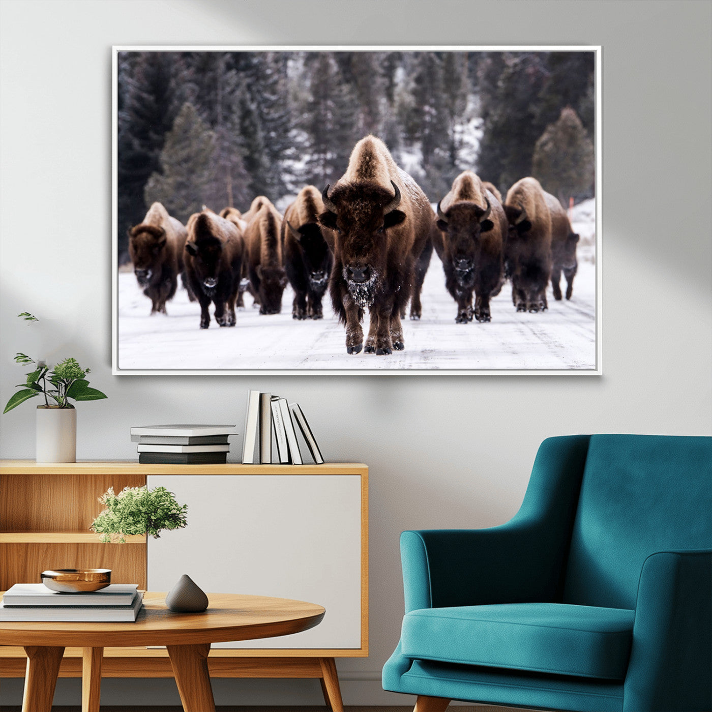 MGV-FC-36X24 - Bison Wall Art Canvas Print- Bison Herd Canvas Wall Art – Majestic Wildlife Photography – Framed and Ready to Hang Nature-Inspired Art - Buffalo Wall Art Print