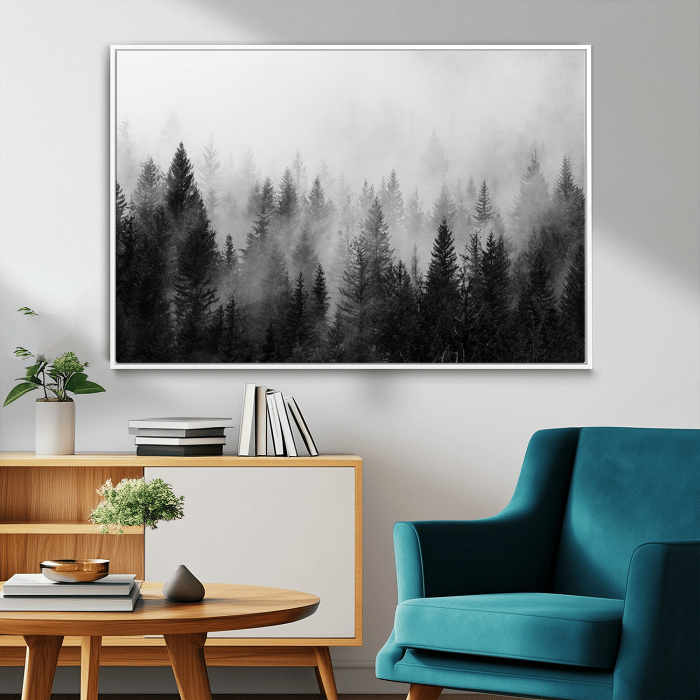 MGV-FC-36X24 - Foggy Black and White Forest Wall Art, 3 Panel Misty Pine Trees Canvas Print for Living Room, Office, or Bedroom, Nature-Inspired Woodland Wall Decor