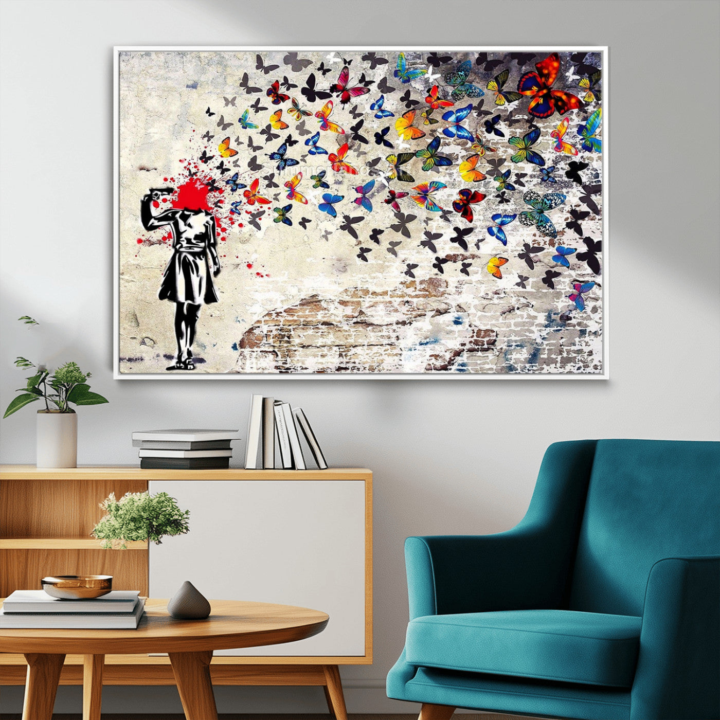 MGV-FC-36X24 - Banksy Art Butterfly Girl Explosion Canvas Art – Vibrant Urban Graffiti for Modern Interiors - Ready to Hang