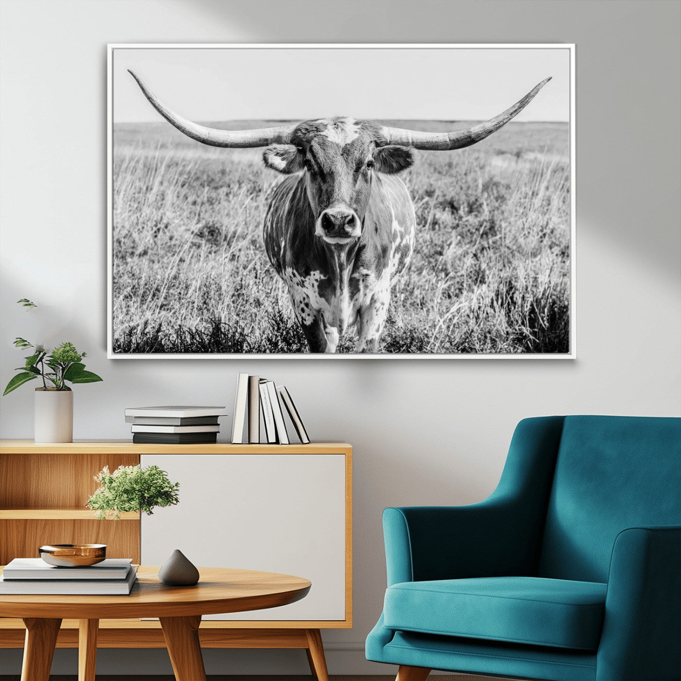 MGV-FC-36X24 - Texas Cow Longhorn Wall Art Canvas Print for Farm House Wall Decor, Farmhouse Wall Art Print