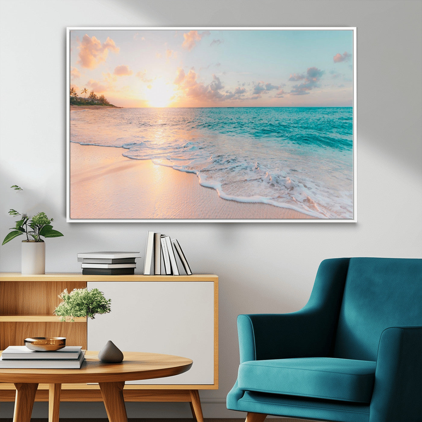 MGV-FC-36X24 - Beach Sunrise Wall Art, Coastal Seascape Canvas Print, Ocean Wave Multi-Panel Giclee, Coastal Sunset Beach Scene for Modern Decor
