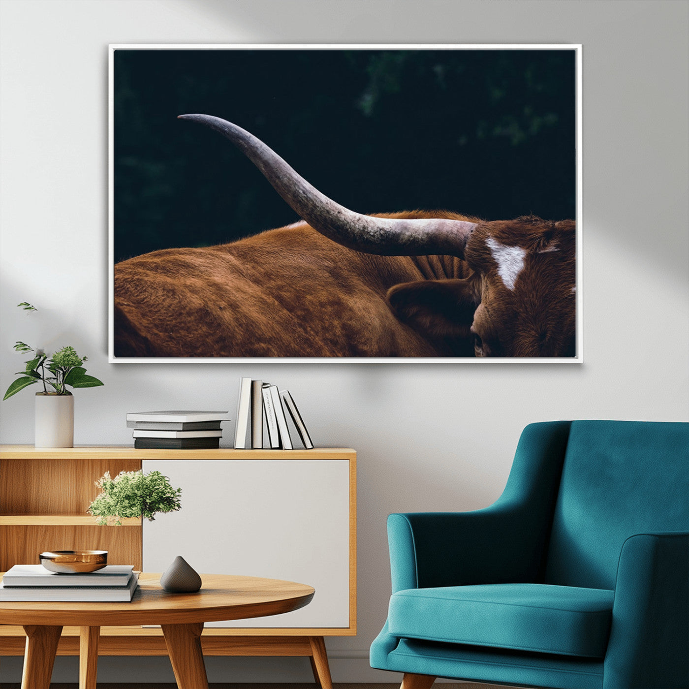MGV-FC-36X24 - Texas Longhorn Bull Wall Art Canvas Print - Large Framed Canvas Wall Art, Animal Print for Rustic Home or Office Décor, Farmhouse Cabin Wall Decor
