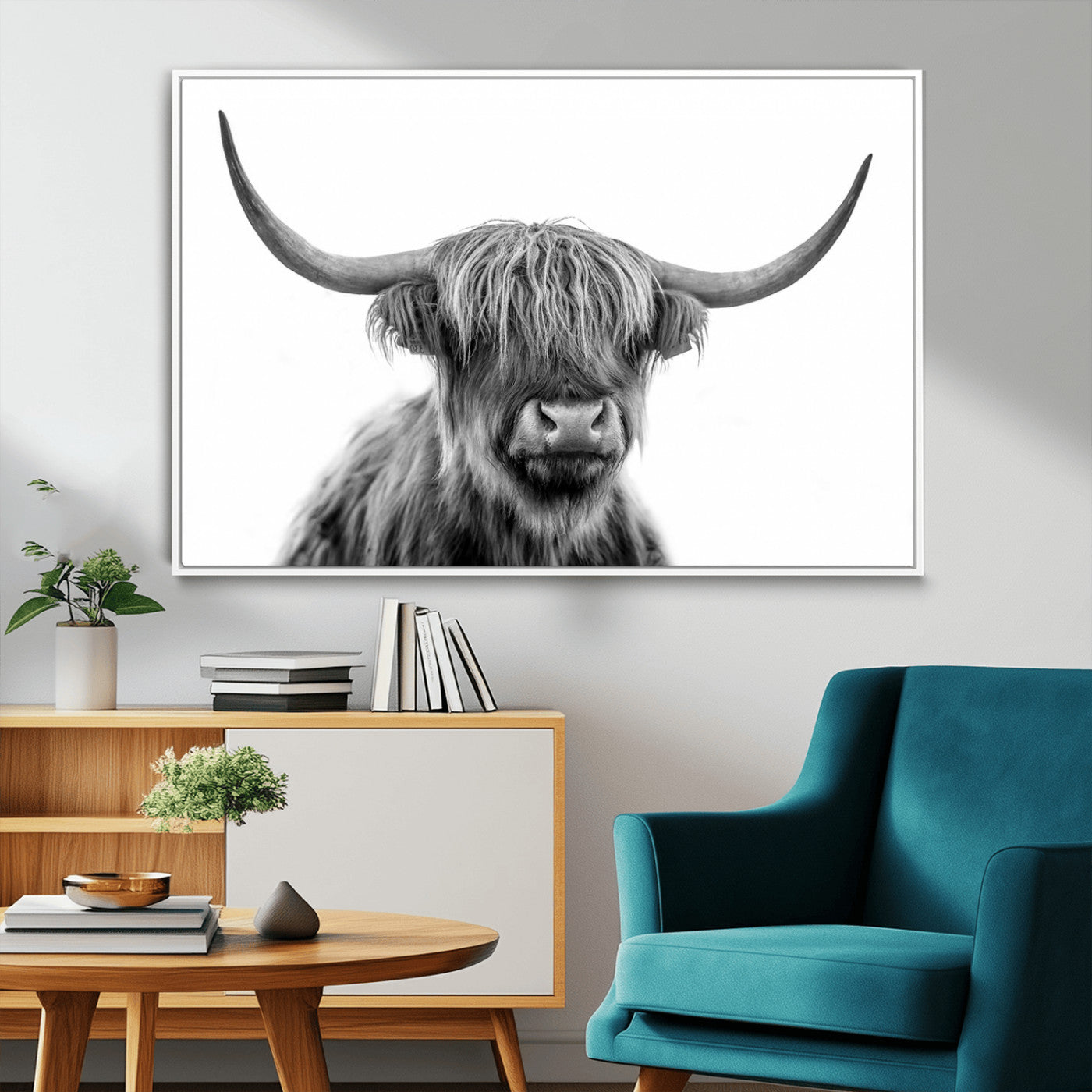MGV-FC-36X24 - Scottish Highland Cow Cattle Art Print Wall Art Canvas Print for Farmhouse Decor, Framed Scottish