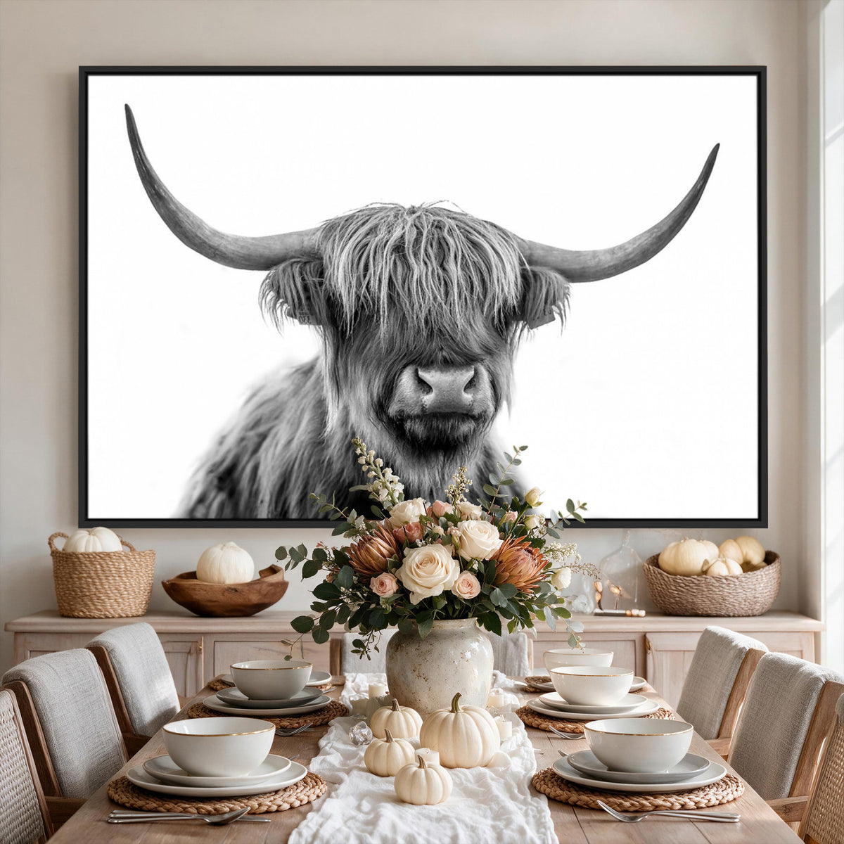 75503-_Poster-30x20 - Scottish Highland Cow Cattle Art Print Wall Art Canvas Print for Farmhouse Decor, Framed Scottish