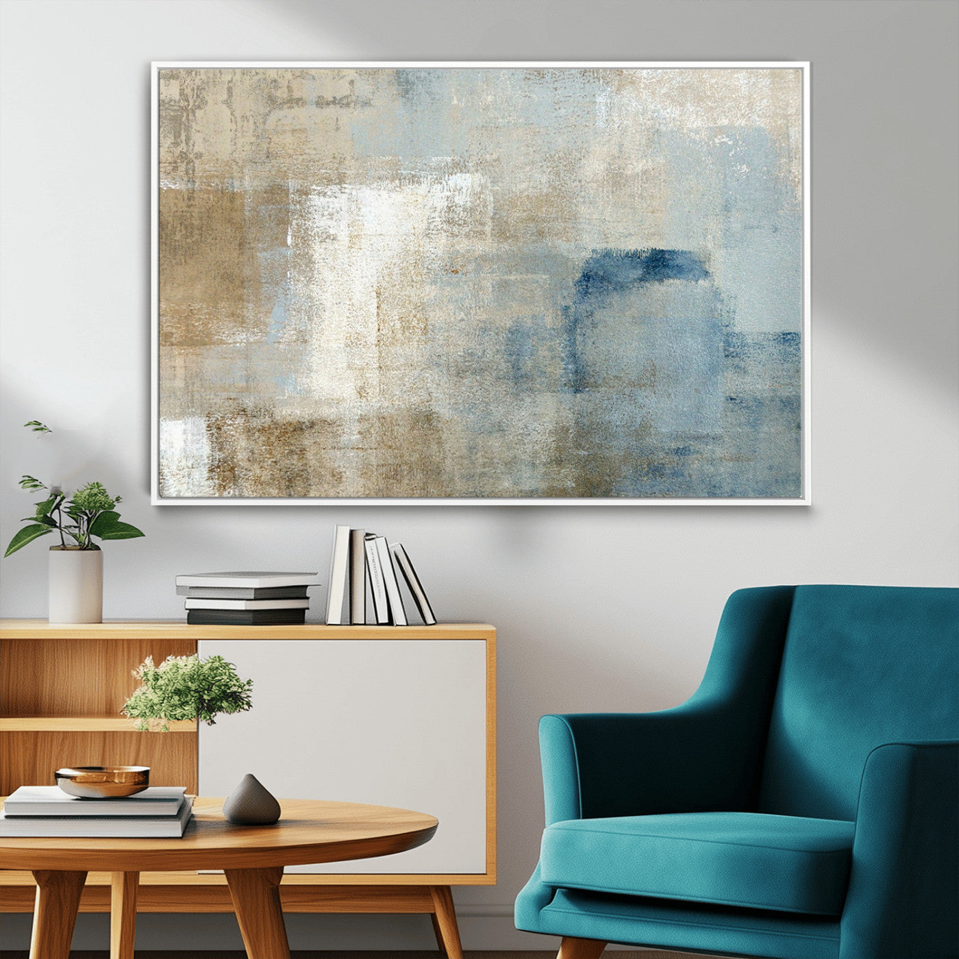 MGV-FC-36X24 - Abstract Blue and Beige Wall Art, Modern Minimalist Canvas Print Set, Giclee Textured Art, Large Multi-Panel Artwork for Living Room