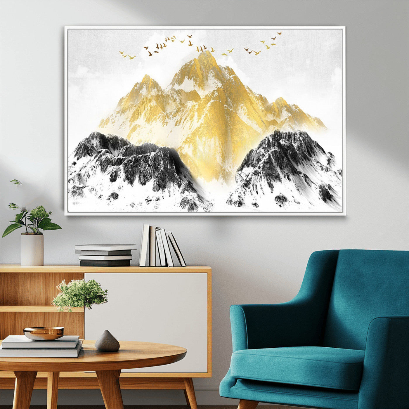 MGV-FC-36X24 - Golden Mountain Triptych Wall Art, Modern Giclee Canvas Print, Nature Landscape Decor for Living Room, Contemporary Gold and Black Wall Art