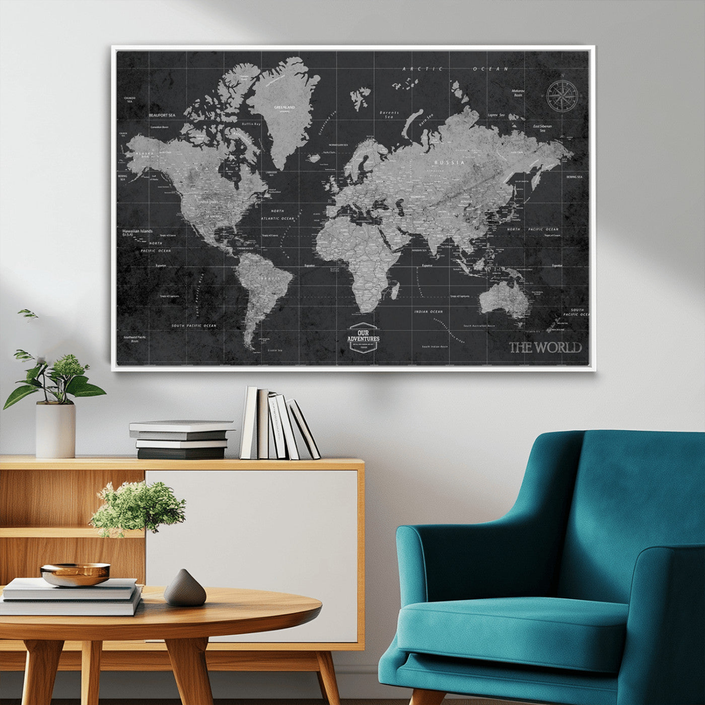 MGV-FC-36X24 - Push Pin World Map Canvas Print – Framed Wall Art for Couples to Track Their Travels – Anniversary
