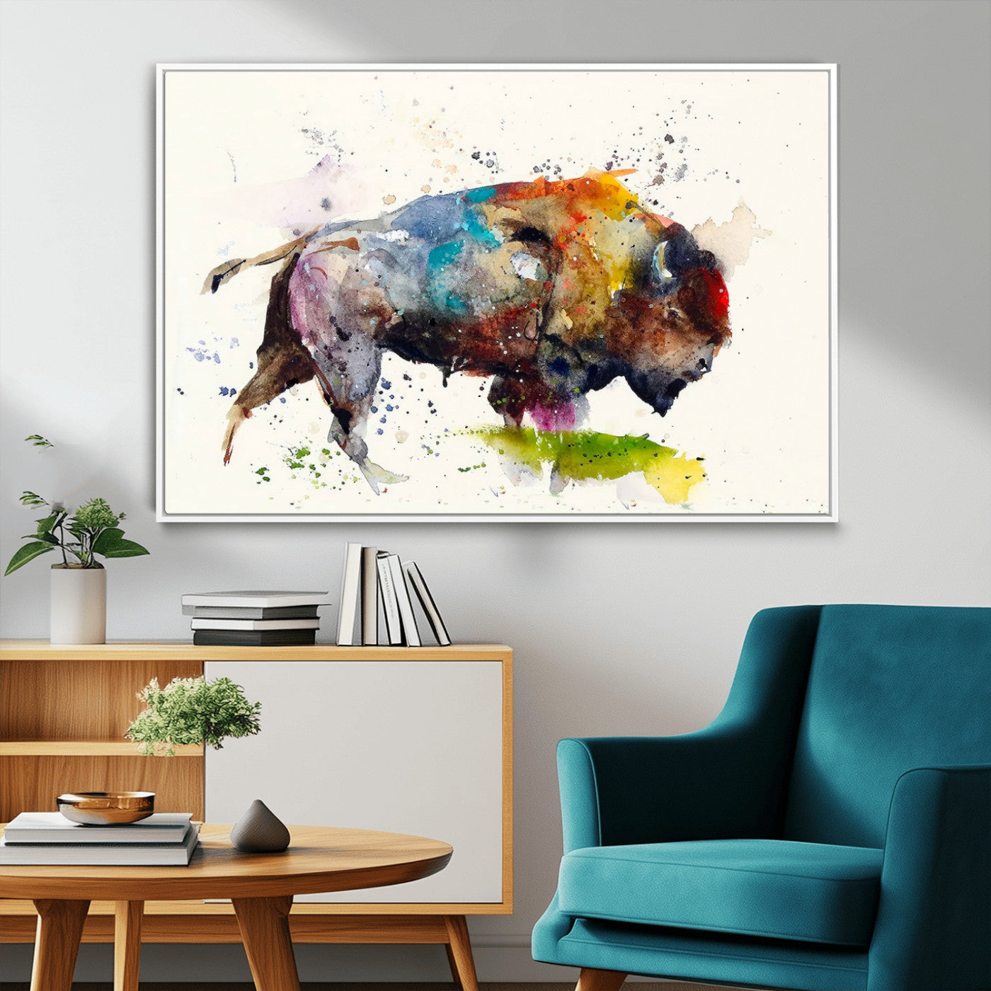 MGV-FC-36X24 - Abstract Buffalo Wall Art, Western Watercolor Bison Canvas Print, Rustic Buffalo Art for Cowboy and Western Decor, Large Multi-Panel Giclee Canvas