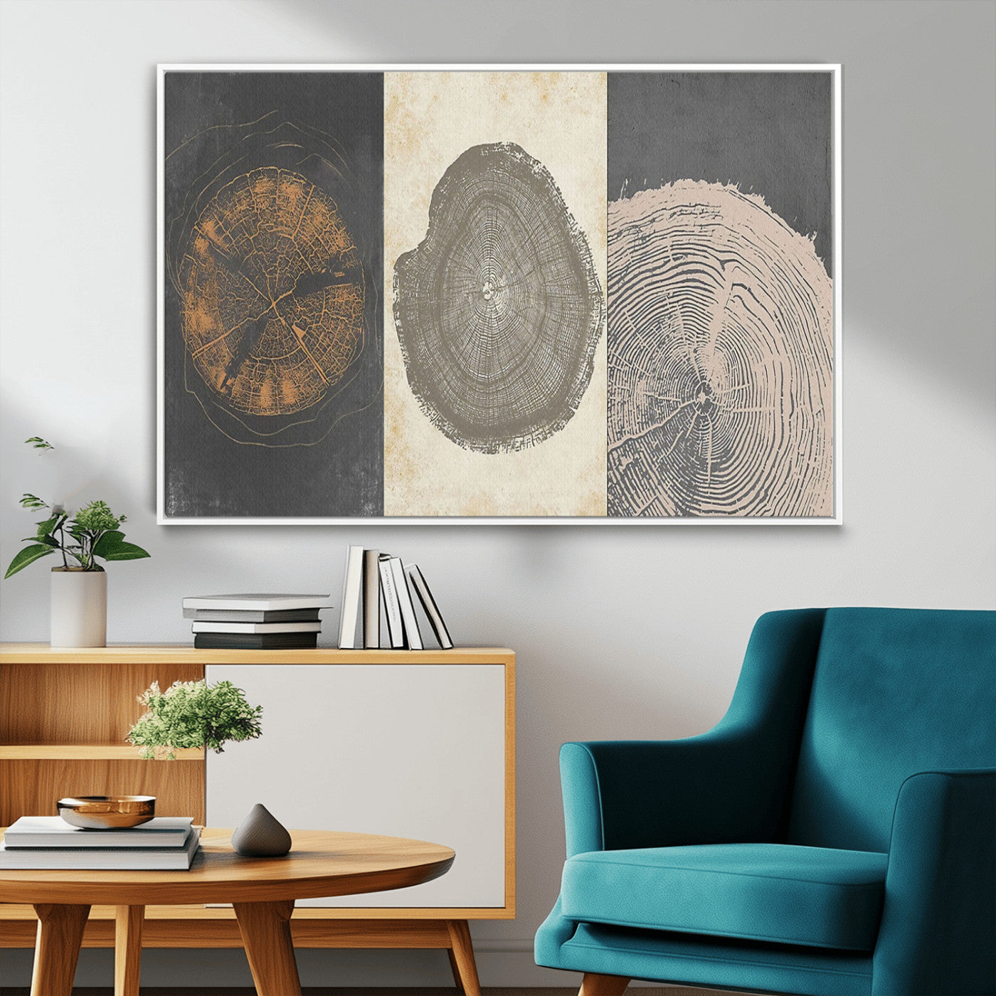 MGV-FC-36X24 - Boho Tree Ring Wall Art, Modern Minimalist Wood Grain Canvas, Tree Slice for Rustic Decor, Farmhouse Decor Giclee Canvas Print, Tree Ring Canvas Set