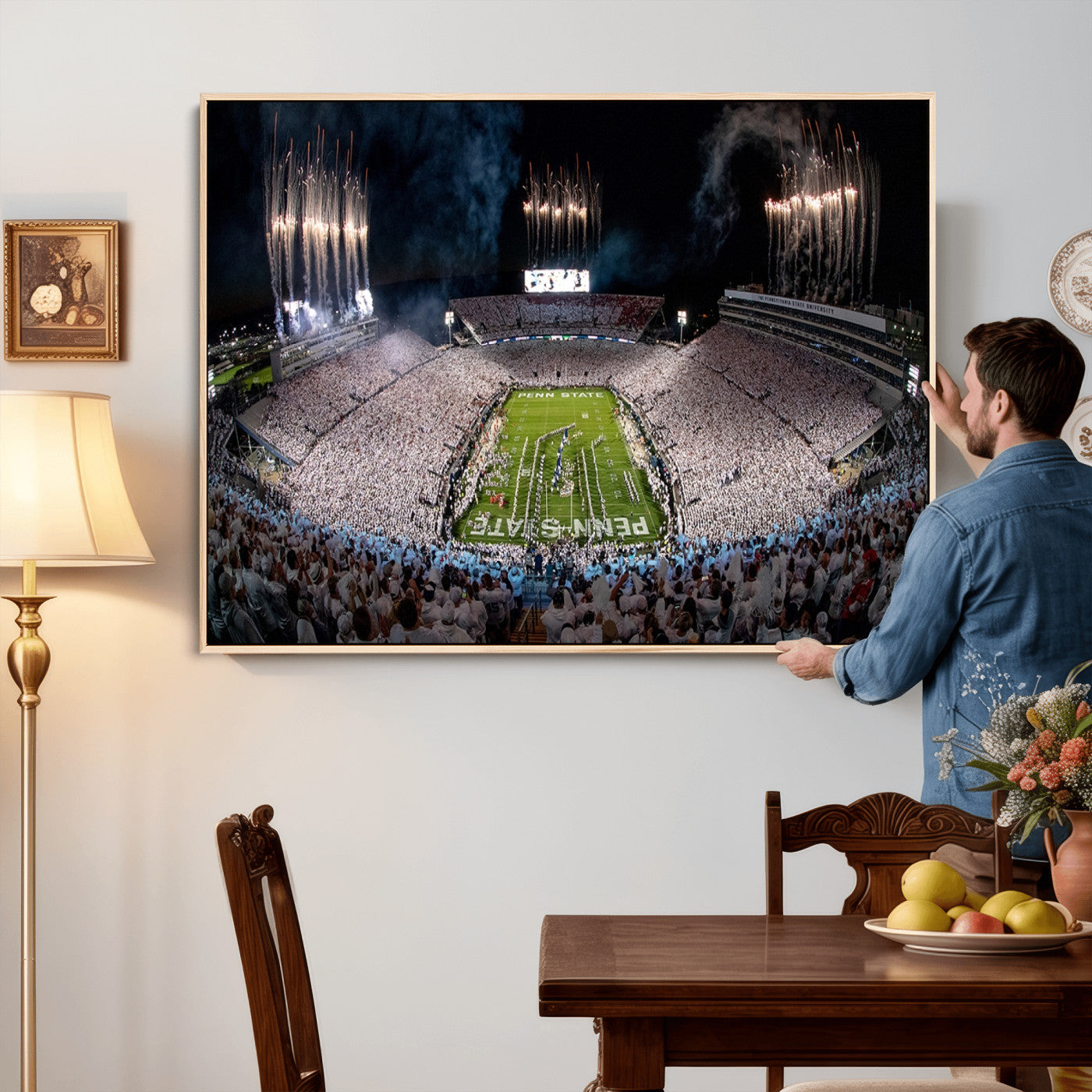 11391-MGV-CV-36X24 - Penn State Football Wall Art Canvas Print – Framed Stadium Game Day Sports Team Spirit Artwork for Home, Office