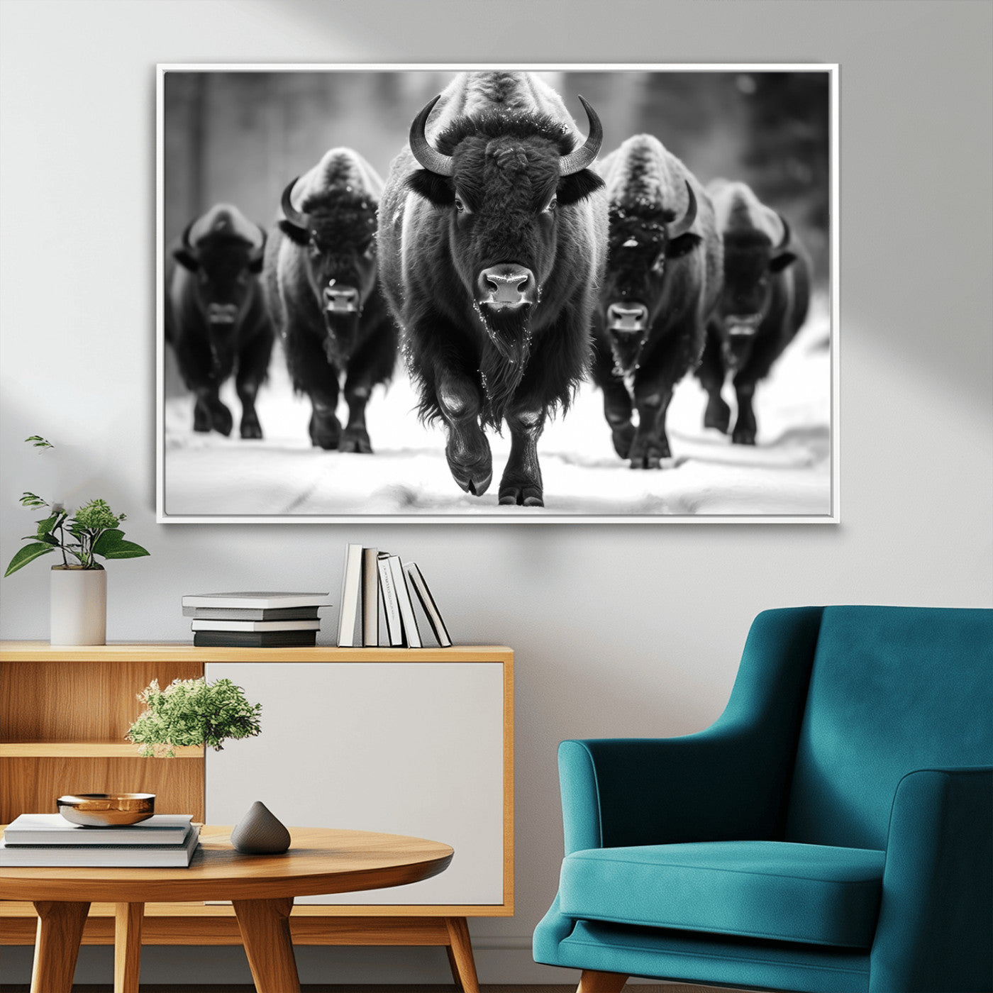 MGV-FC-36X24 - American Bison Art | Buffalo Herd Wall Art Canvas Print, BW American Bison Herd Wall Art Canvas Print