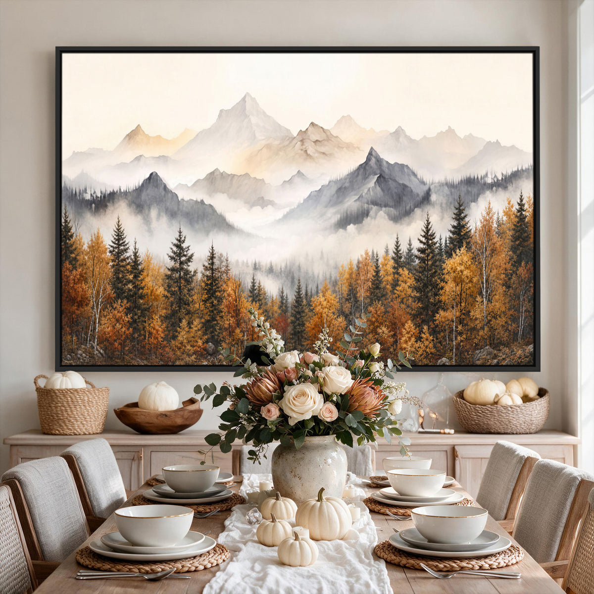 70049-MGV-CV-36X24 - Abstract Mountain Wall Art, Misty Mountain Forest