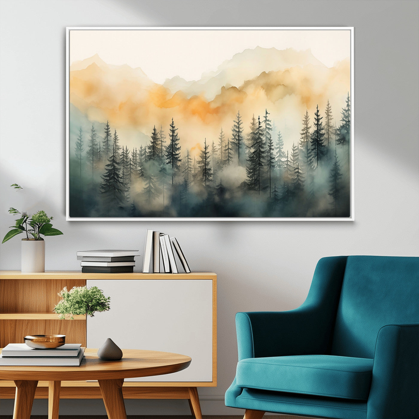 34155-MGV-FC-36X24_White-Abstract Forest Print - Mountain Wall Art | Autumn Landscape Canvas Print for Living Room, Bedroom, or Office | Large Wall Art Decor