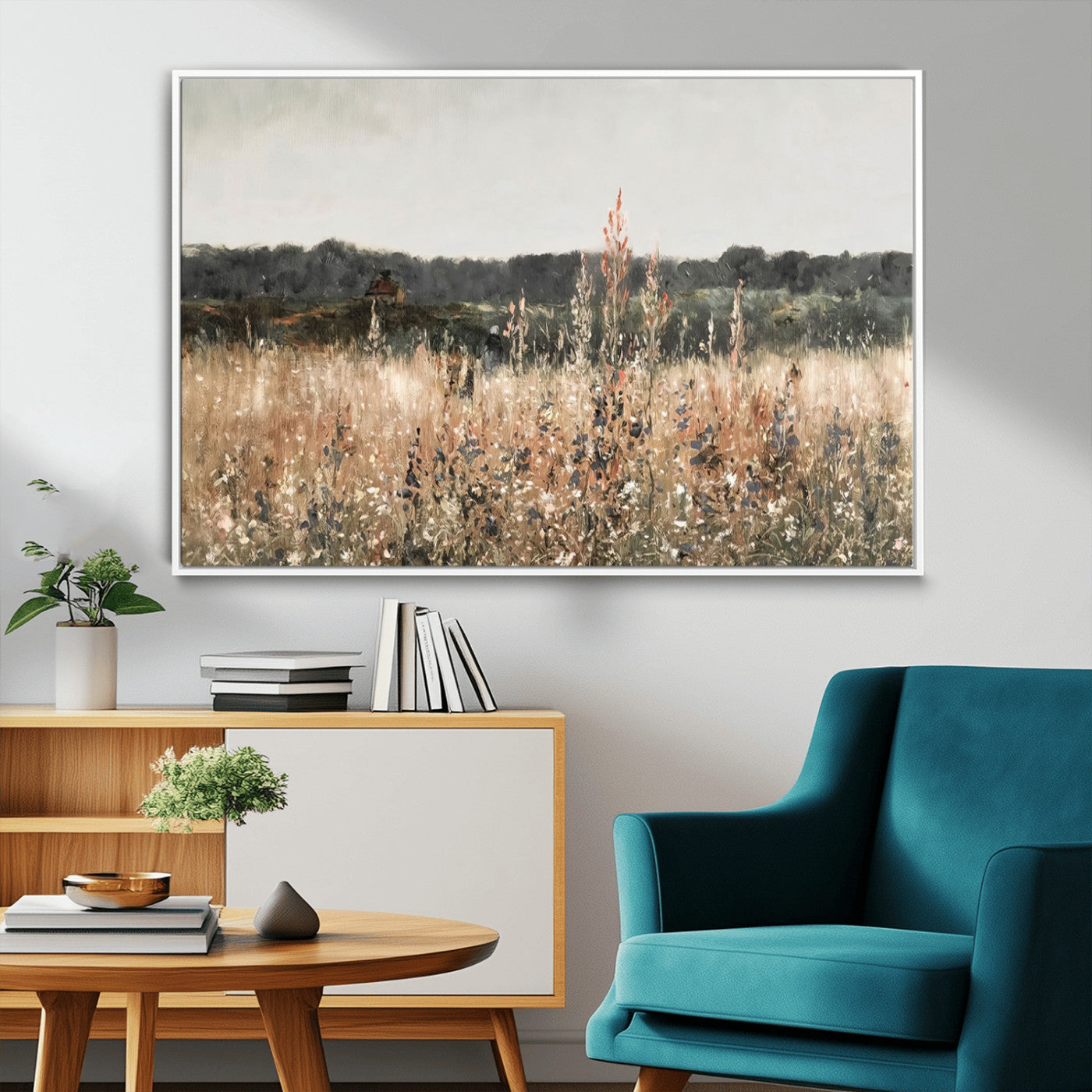 MGV-FC-36X24 - Abstract Wildflower Art Field Landscape Oil Painting Print, Country Field Wall Art - Framed Ready to Hang
