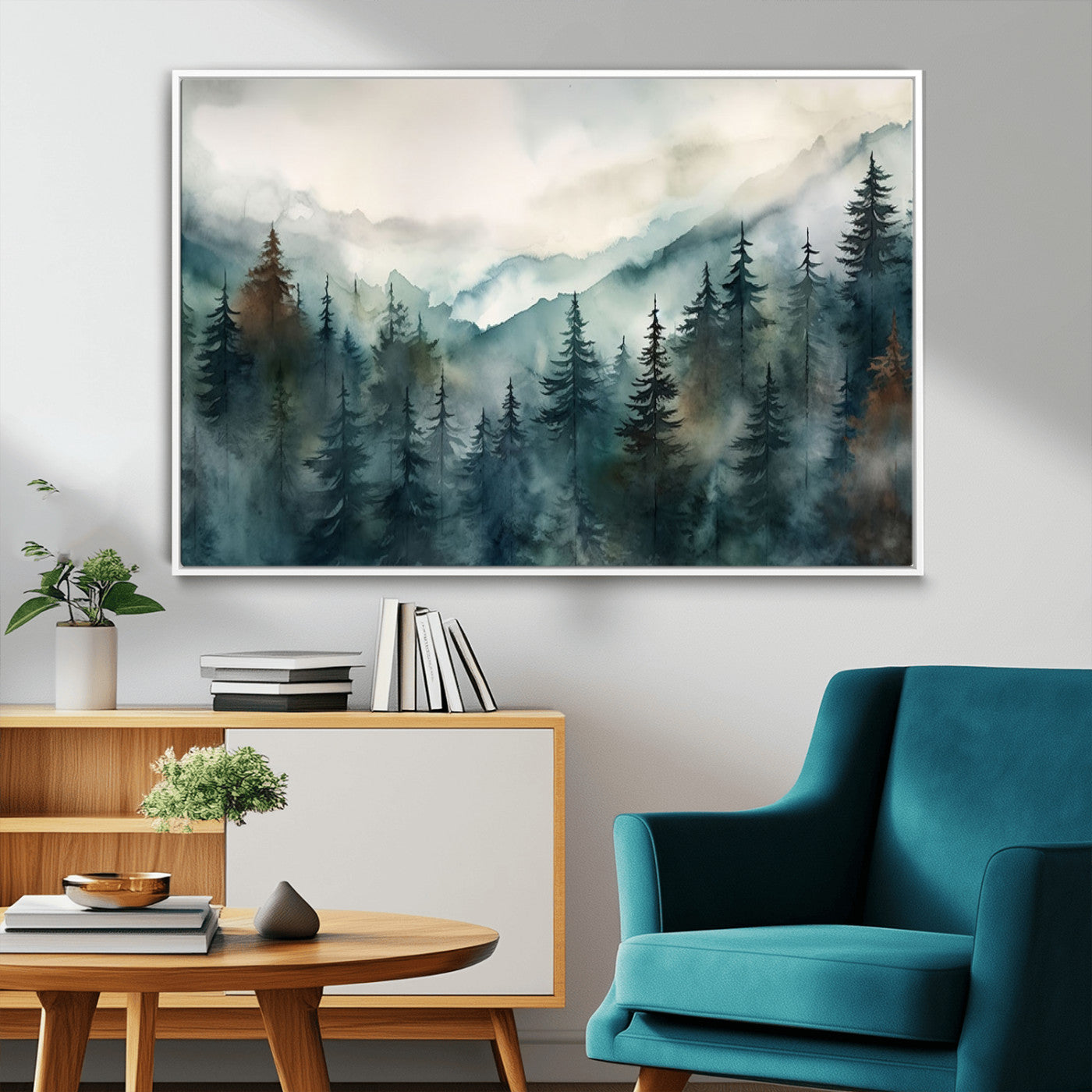 48468-MGV-FC-36X24_White-Serenity Forest Wall Art Canvas | Foggy Mountain Landscape Canvas Print for Living Room or Office | Nature-Inspired Woodland Decor