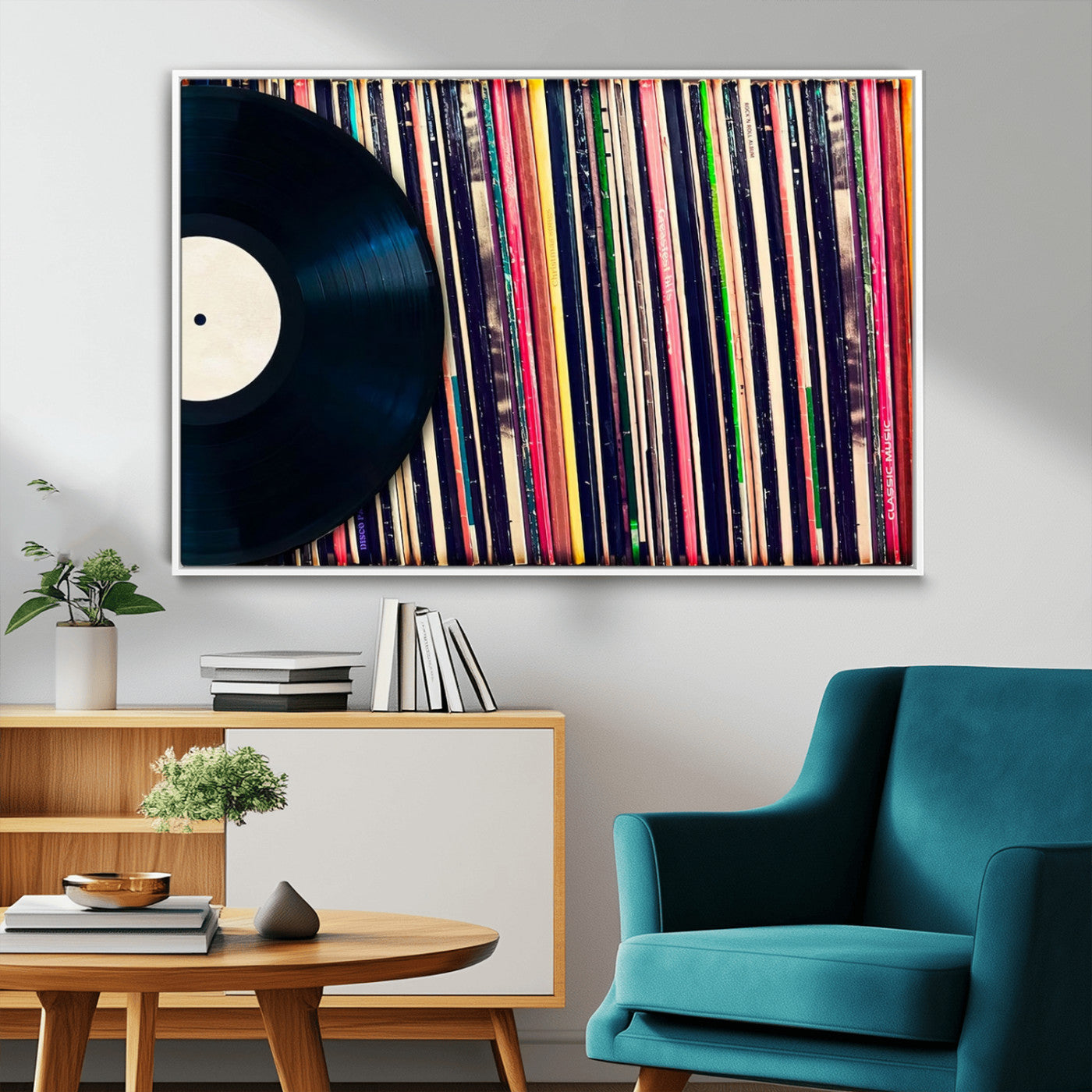 Vinyl Record and Album Collection Canvas Wall Art - Retro Music