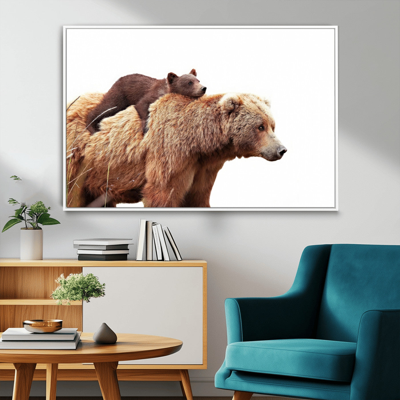 MGV-FC-36X24 - Mother and Baby Bear Canvas Wall Art - Adorable Wildlife Animal Print, Cozy Rustic Decor for Living Room,