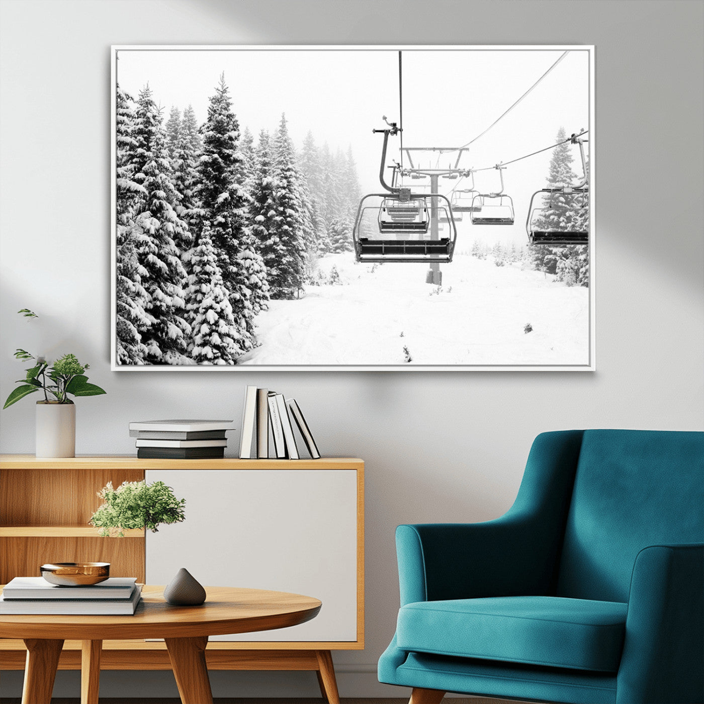 MGV-FC-36X24 - Ski Wall Art - Ski Lift Wall Art Canvas Print Snow Covered Spruce Trees Winter Wall Art Ski Skier Gift Ski Resort Canvas Wall Art