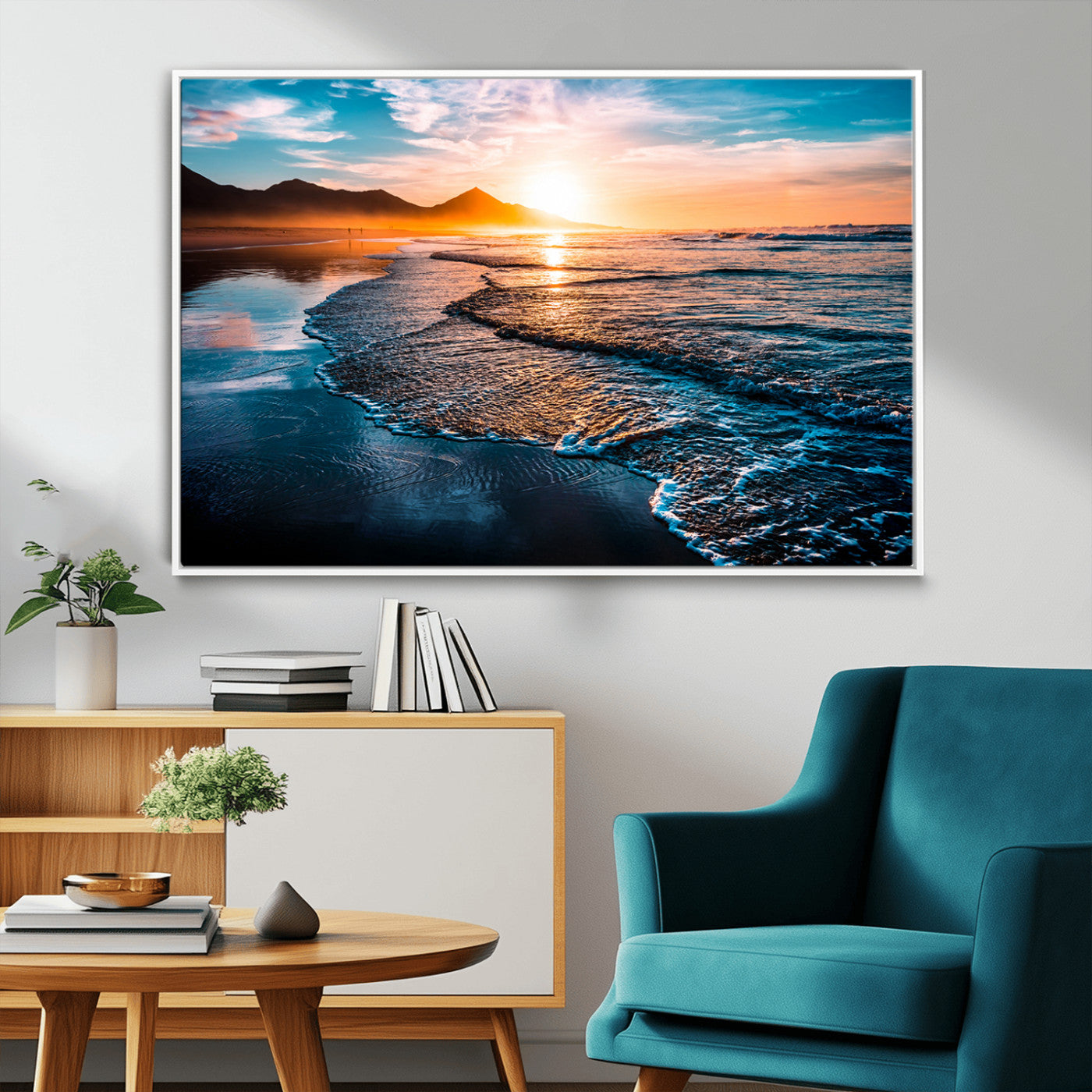 MGV-FC-36X24 - Beach Ocean Sunset on the Sea Wall Art Canvas, Beach Ocean Sunset Canvas Print