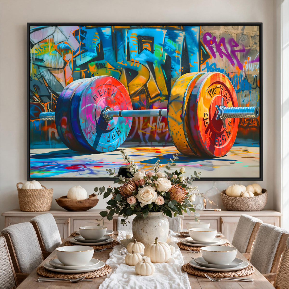 70871-MGV-CV-36X24 - Fitness Gym Barbell Graffiti Wall Art Canvas Print