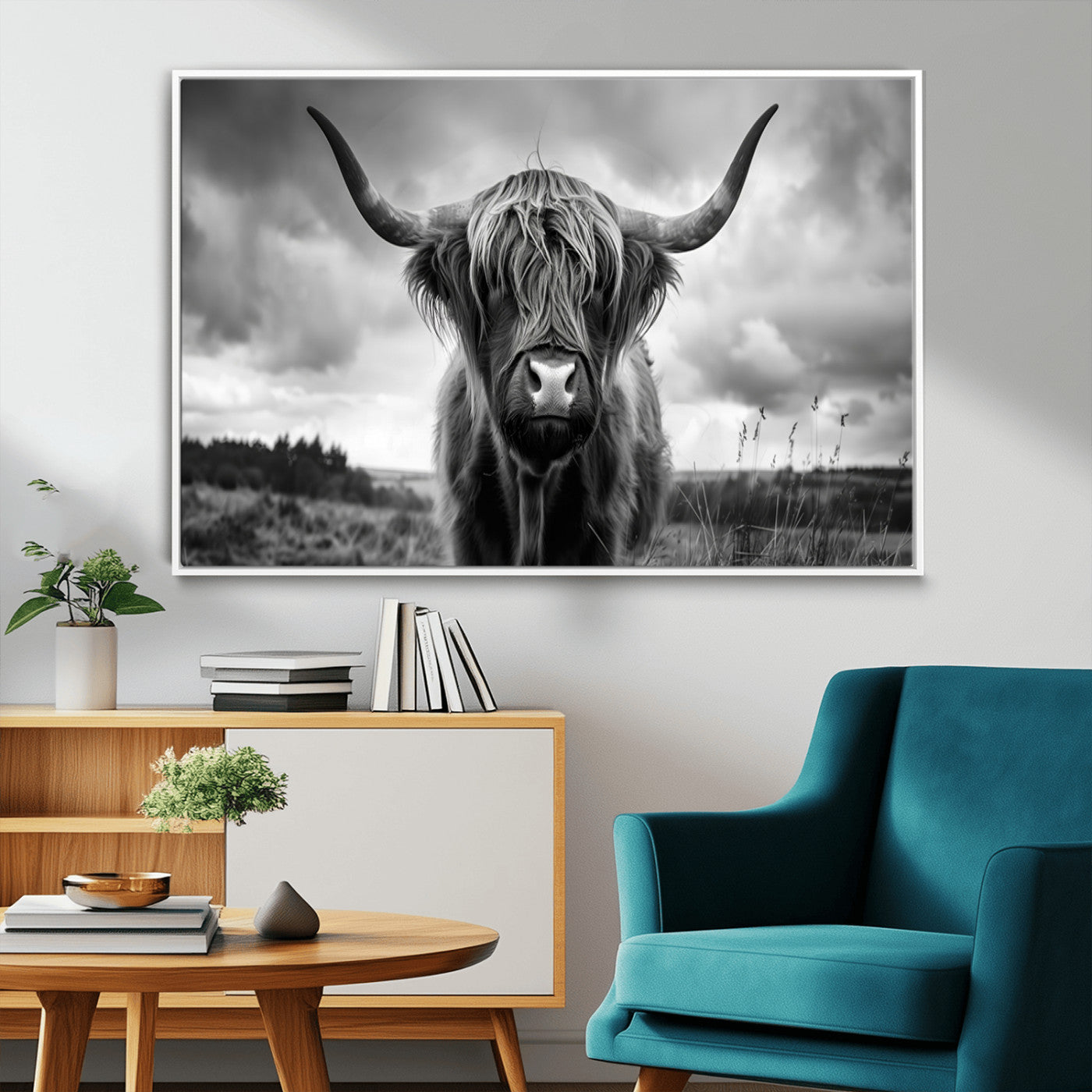 MGV-FC-36X24 - Scottish Cow Wall Art Canvas Print | Longhorn Wall Art | Bighorn Animal Wall Art