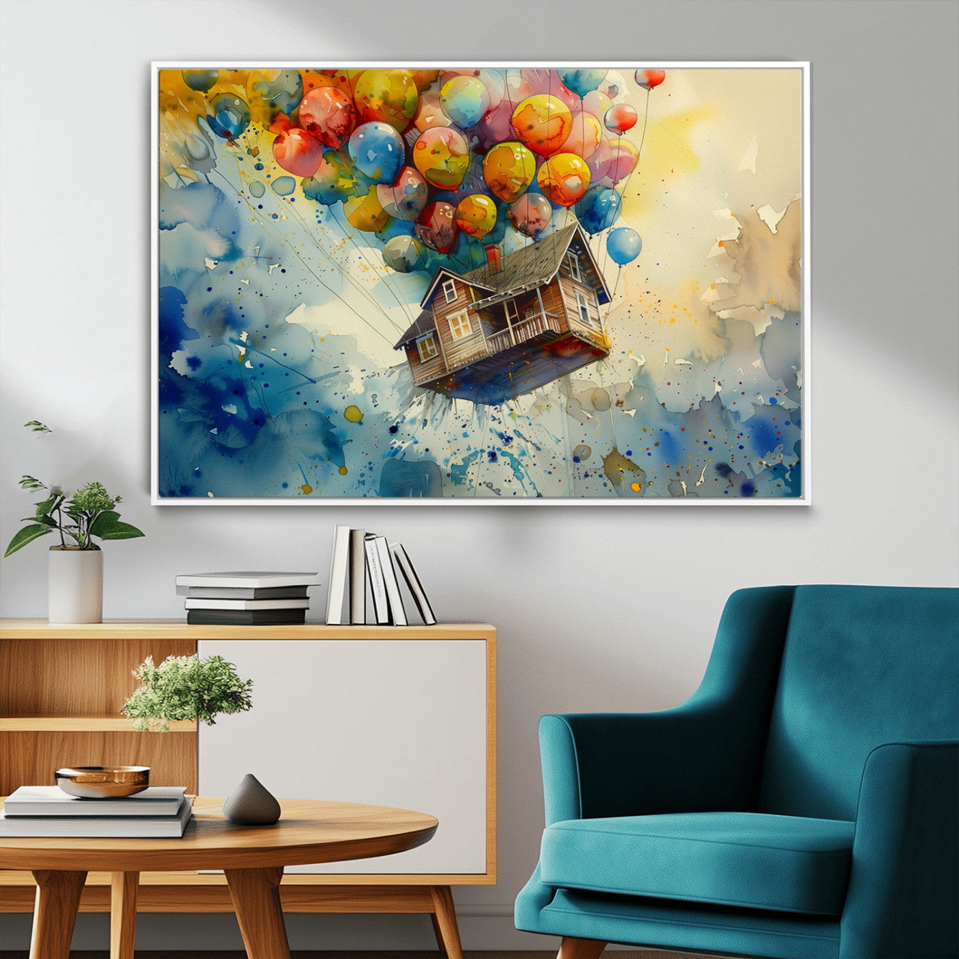 MGV-FC-36X24 - UP-Inspired Floating House with Balloons Canvas Art – Colorful 3-Panel Wall Decor for Living Room,