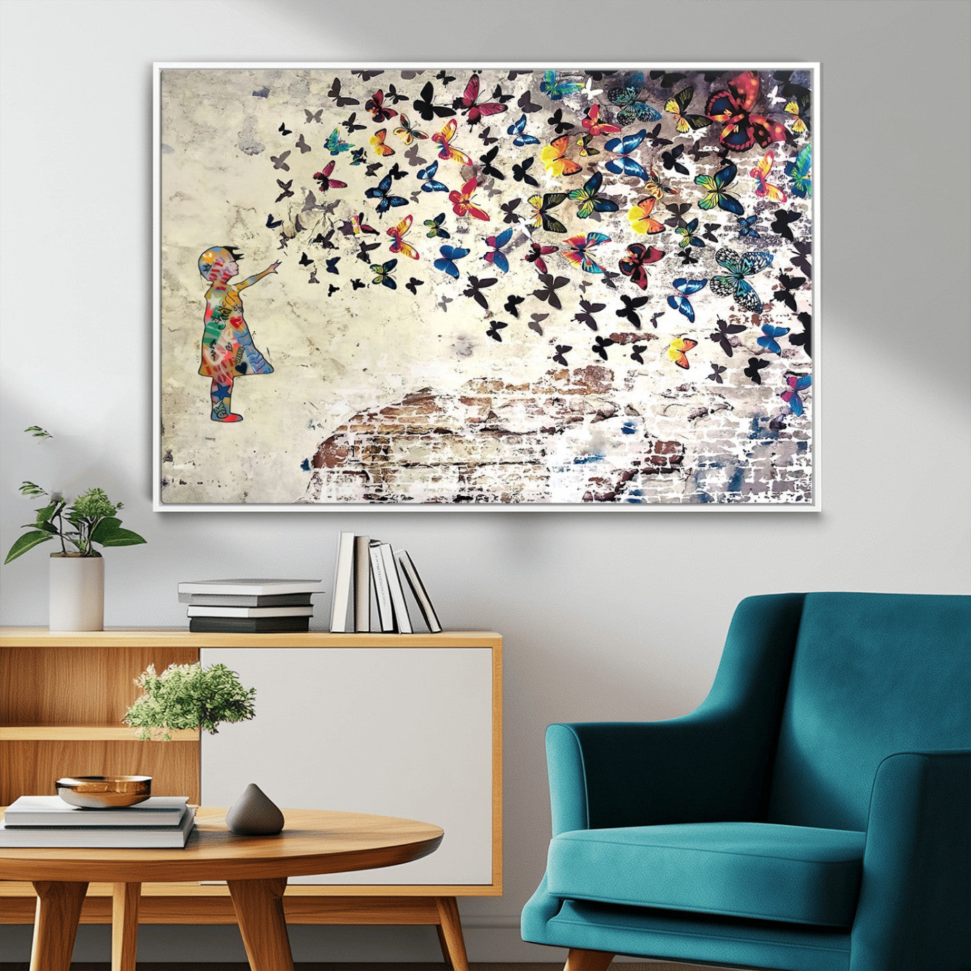 MGV-FC-36X24 - Banksy Wall Art - Banksy Girl Butterfly Graffiti Wall Art Canvas Print - Butterfly Girl and Freedom Flight - Vibrant Street Art Print
