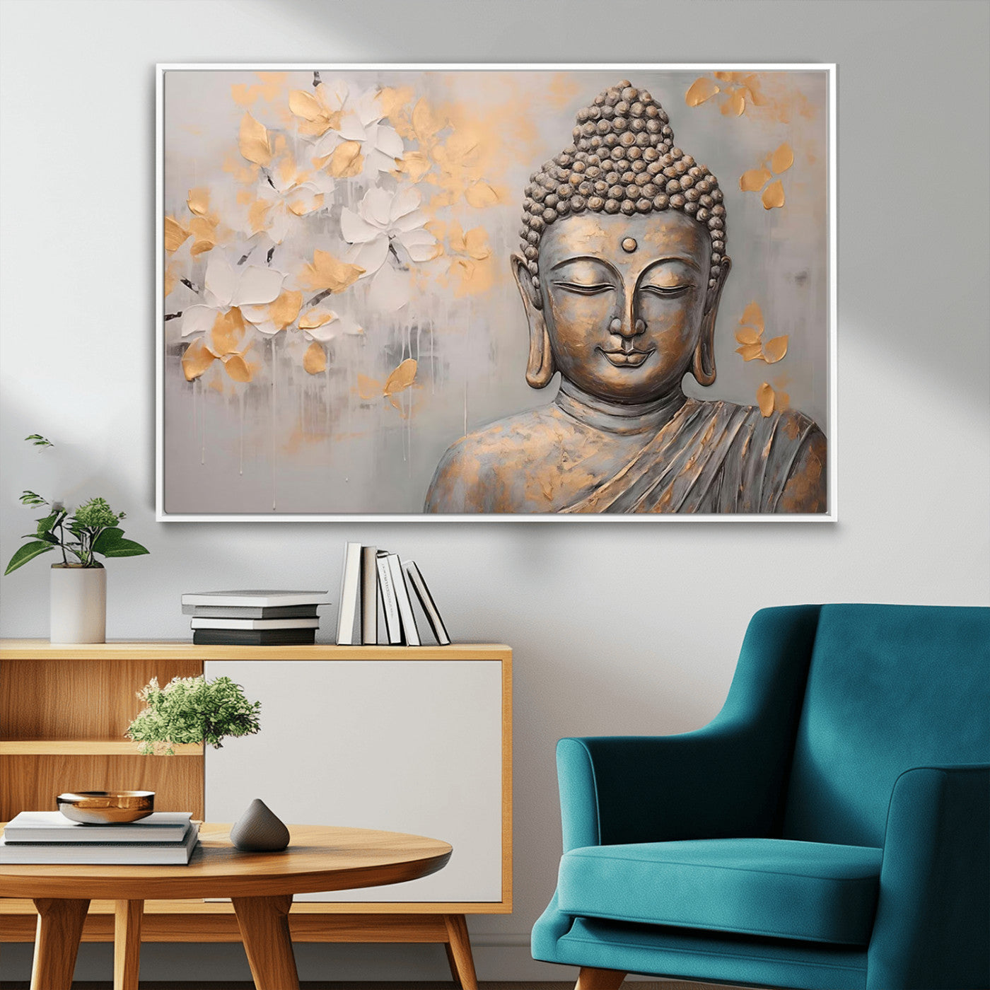 MGV-FC-36X24 - Abstract Buddha Statue Wall Art Canvas Print - Modern Meditation Decor for Living Room, Office, Yoga Studio Decor
